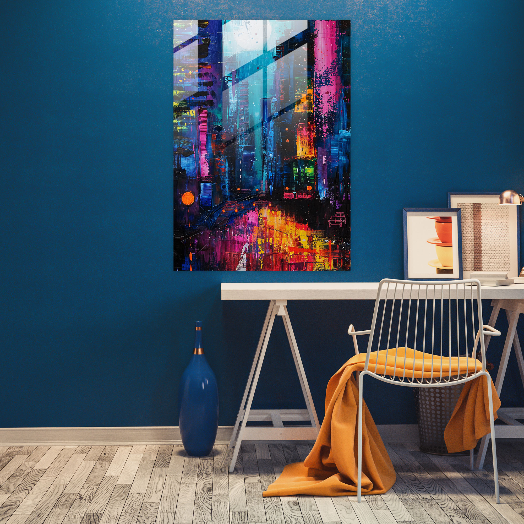 Expressionism Home Decoration: Vibrant Cityscape At Night - Expressionism, Modern Art, Home Decoration, Glass Print