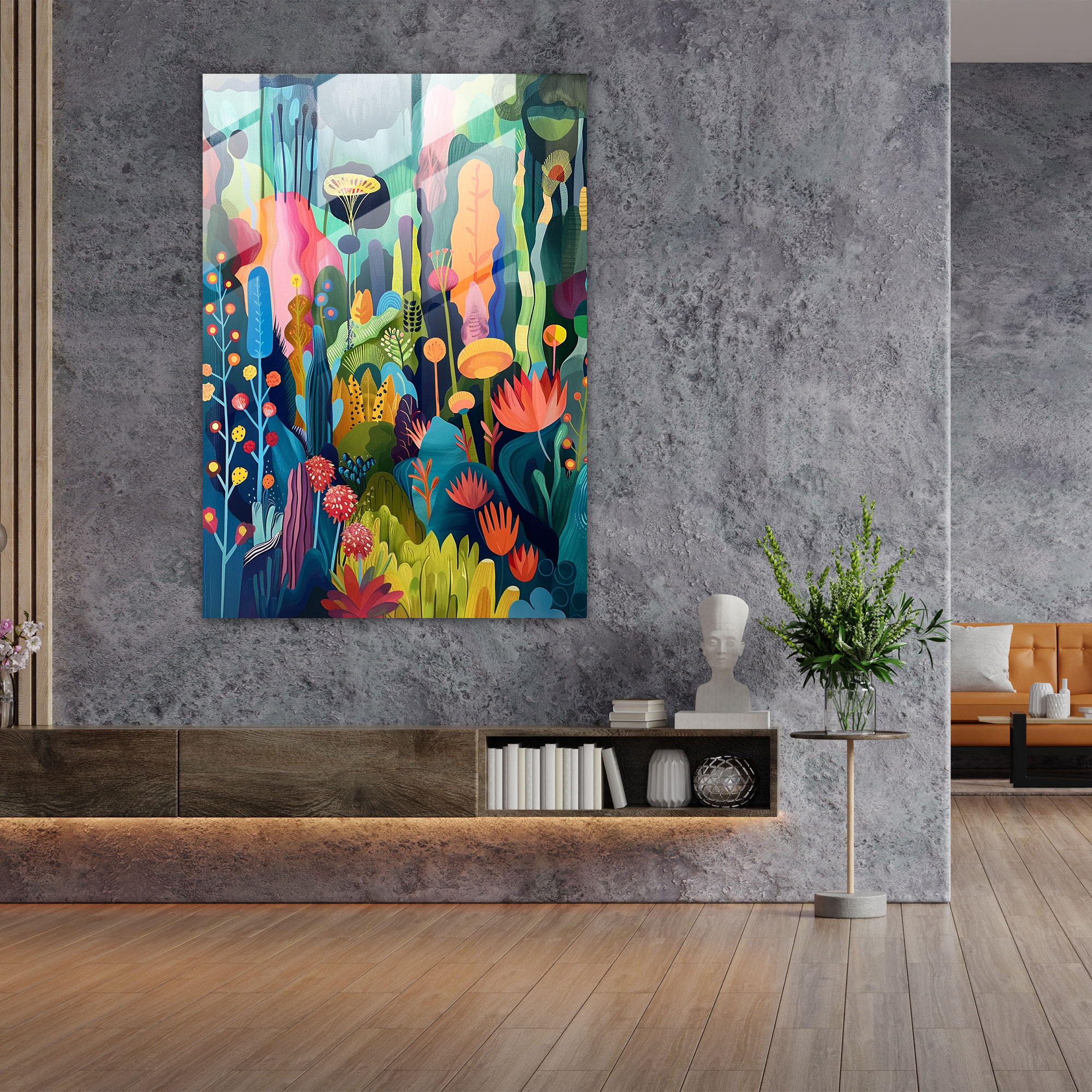 Expressionism Glass Print - Whimsical Garden - Expressionism, Glass Art, Home Decoration, Glass Print
