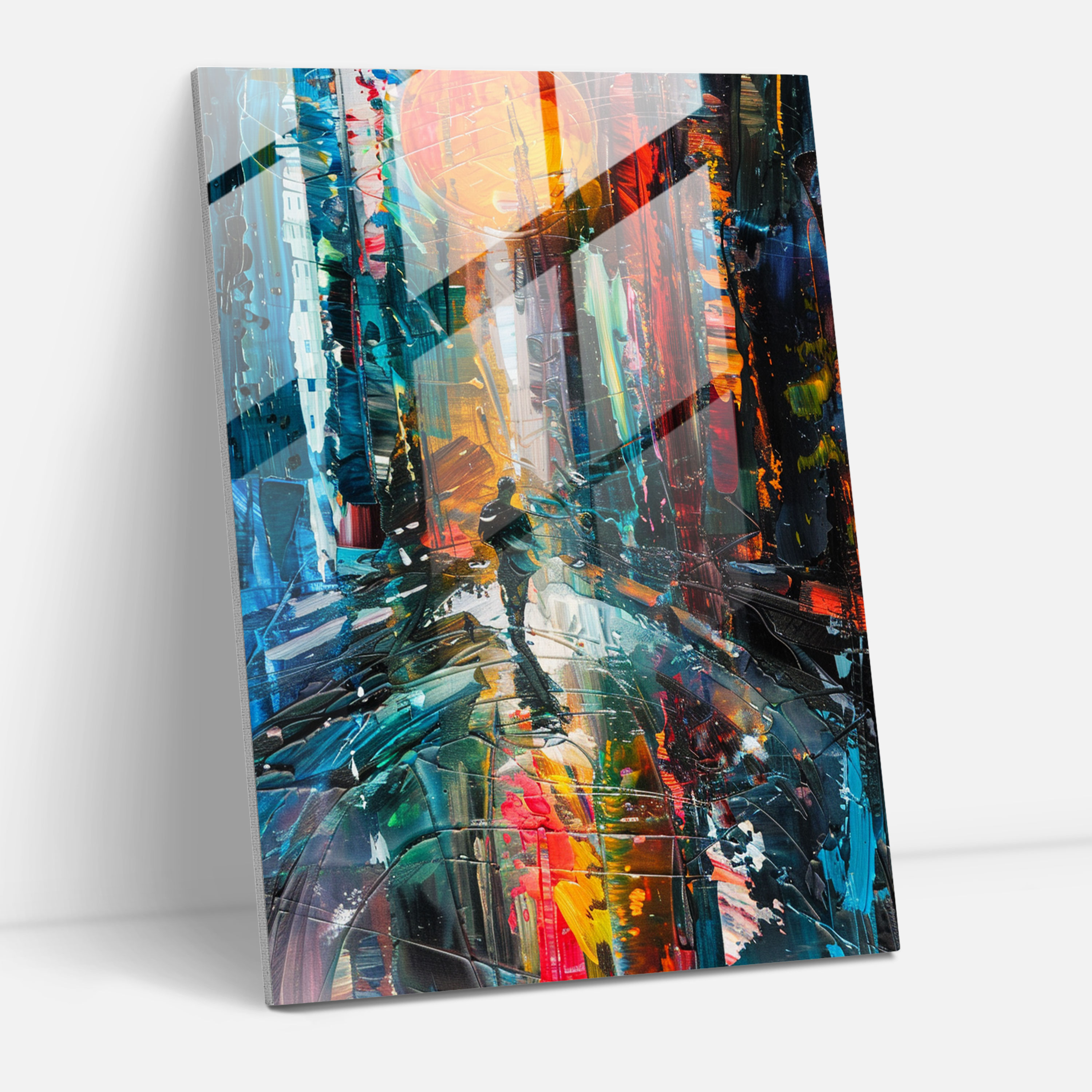 Expressionism Glass Art - Energetic Cityscape Figure - Expressionism, Glass Print, Expressionism Art Style, Modern Art