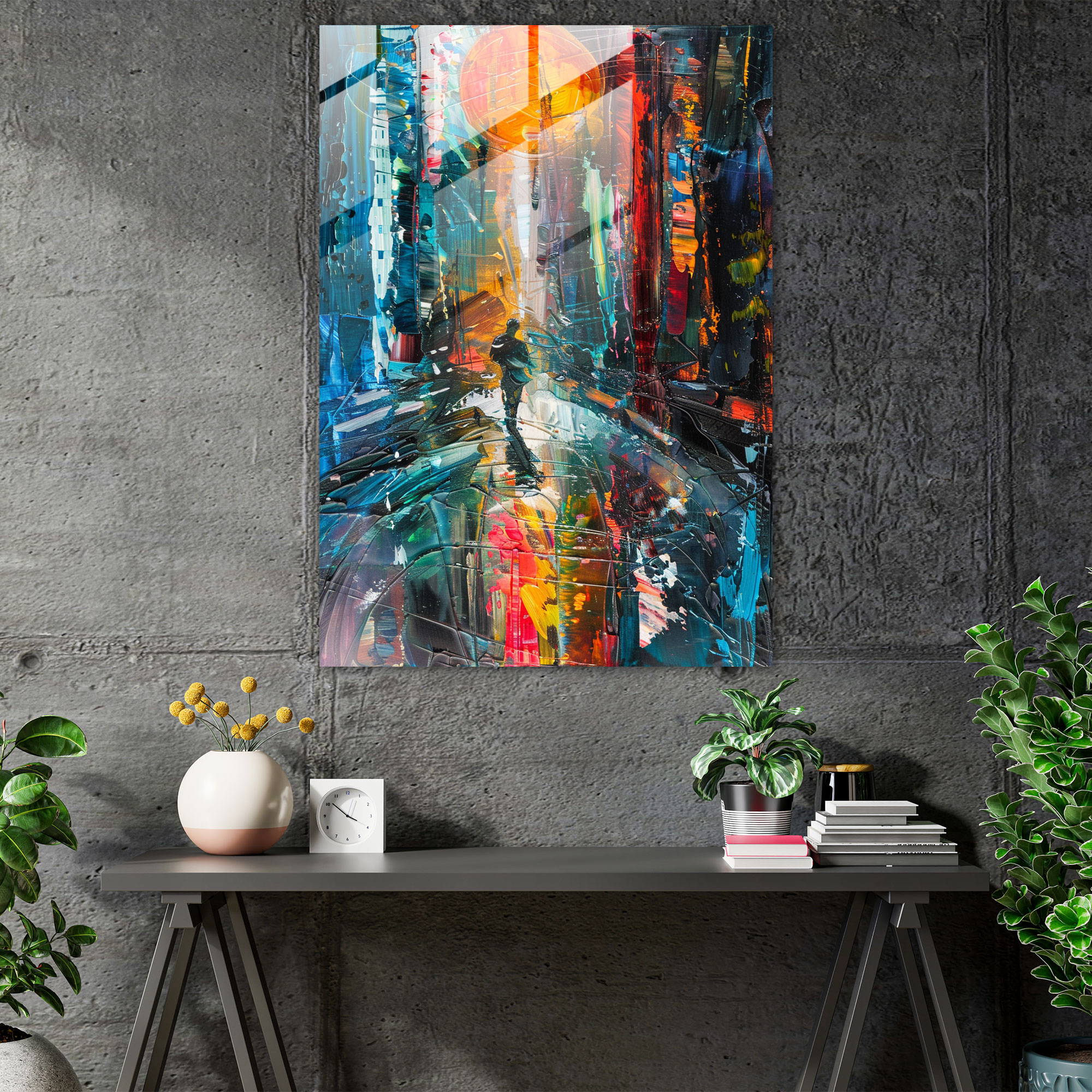 Expressionism Glass Art - Energetic Cityscape Figure - Expressionism, Glass Print, Expressionism Art Style, Modern Art