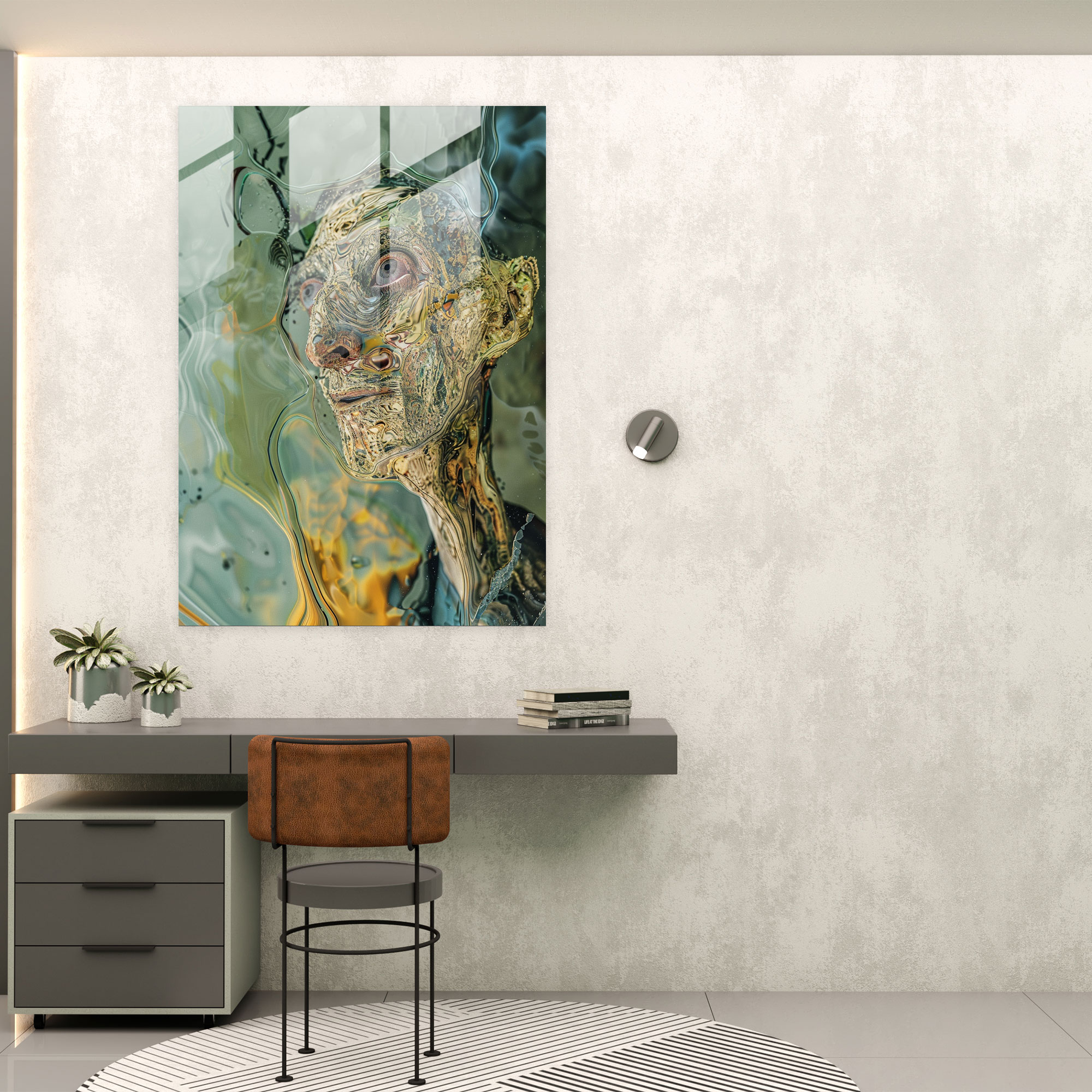 Expressionism Glass Print - Mysterious Figure In Surreal Setting - Expressionism, Home Decoration, Expressionism Art Style, Glass Print