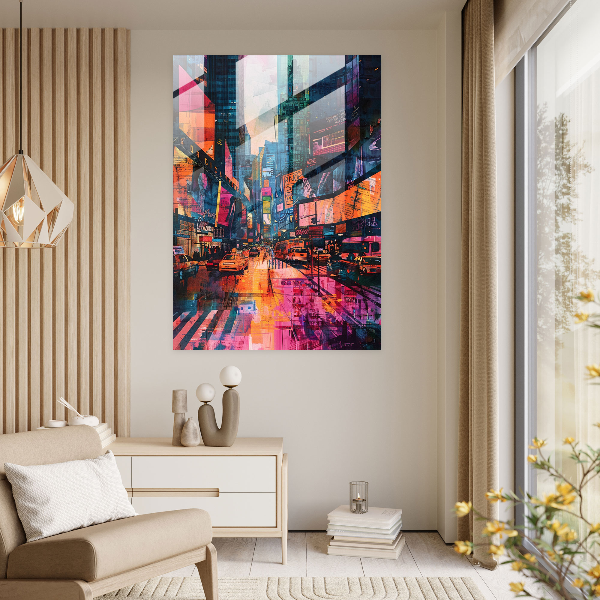 Vibrant Cityscape Expressionism Glass Wall Art - Expressionism, Glass Art, Wall Decoration, Modern Art