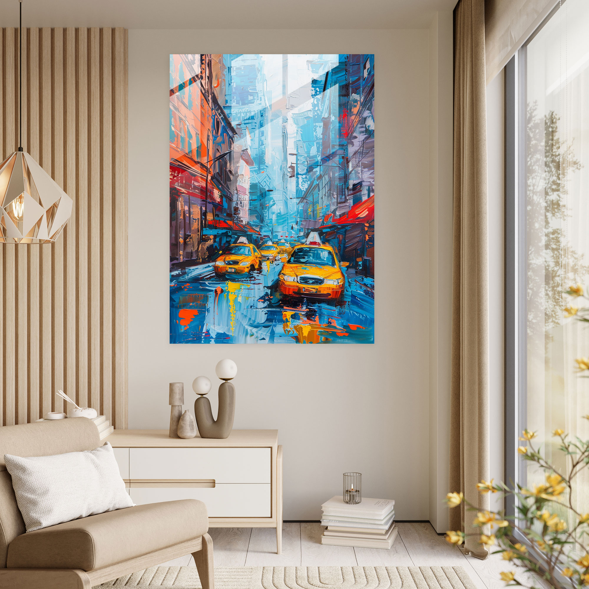 Expressionism Art Style Glass Print - Vibrant City Street Glass Wall Art - Expressionism, Home Decoration, City Scene, Glass Print