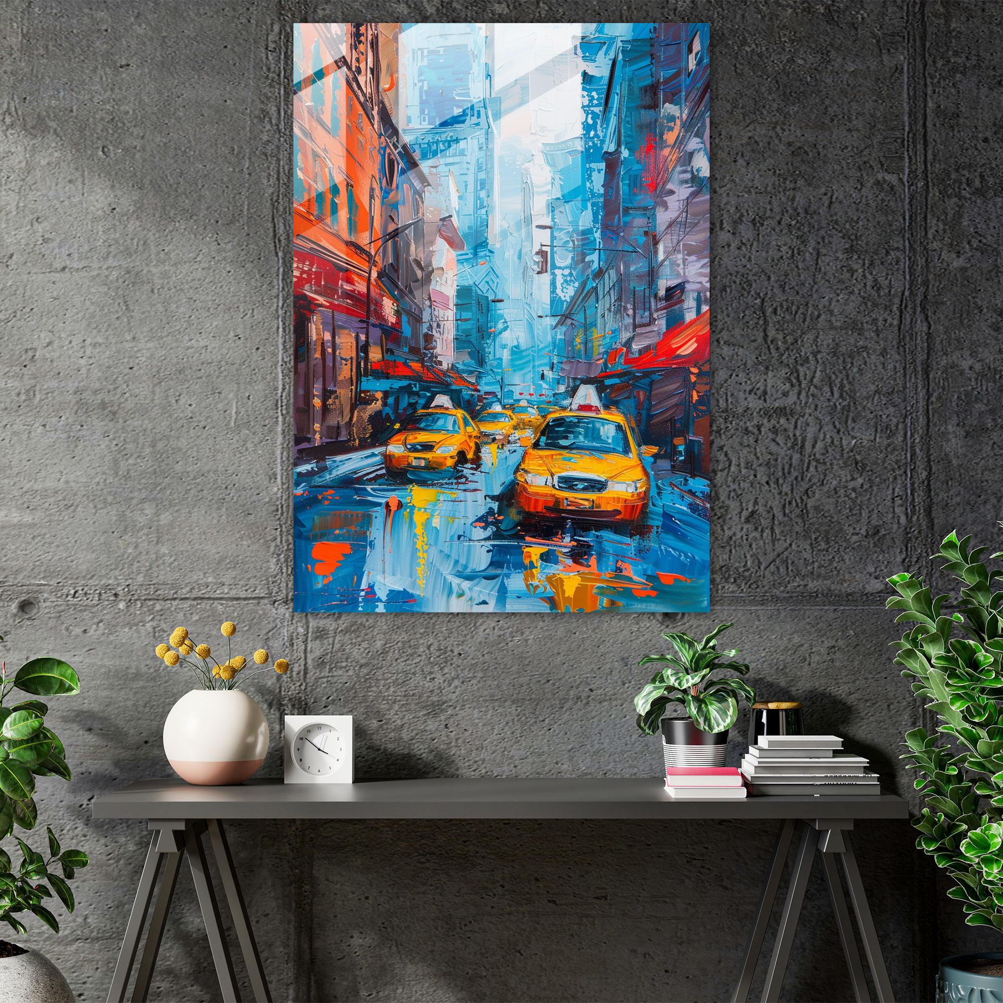 Expressionism Art Style Glass Print - Vibrant City Street Glass Wall Art - Expressionism, Home Decoration, City Scene, Glass Print