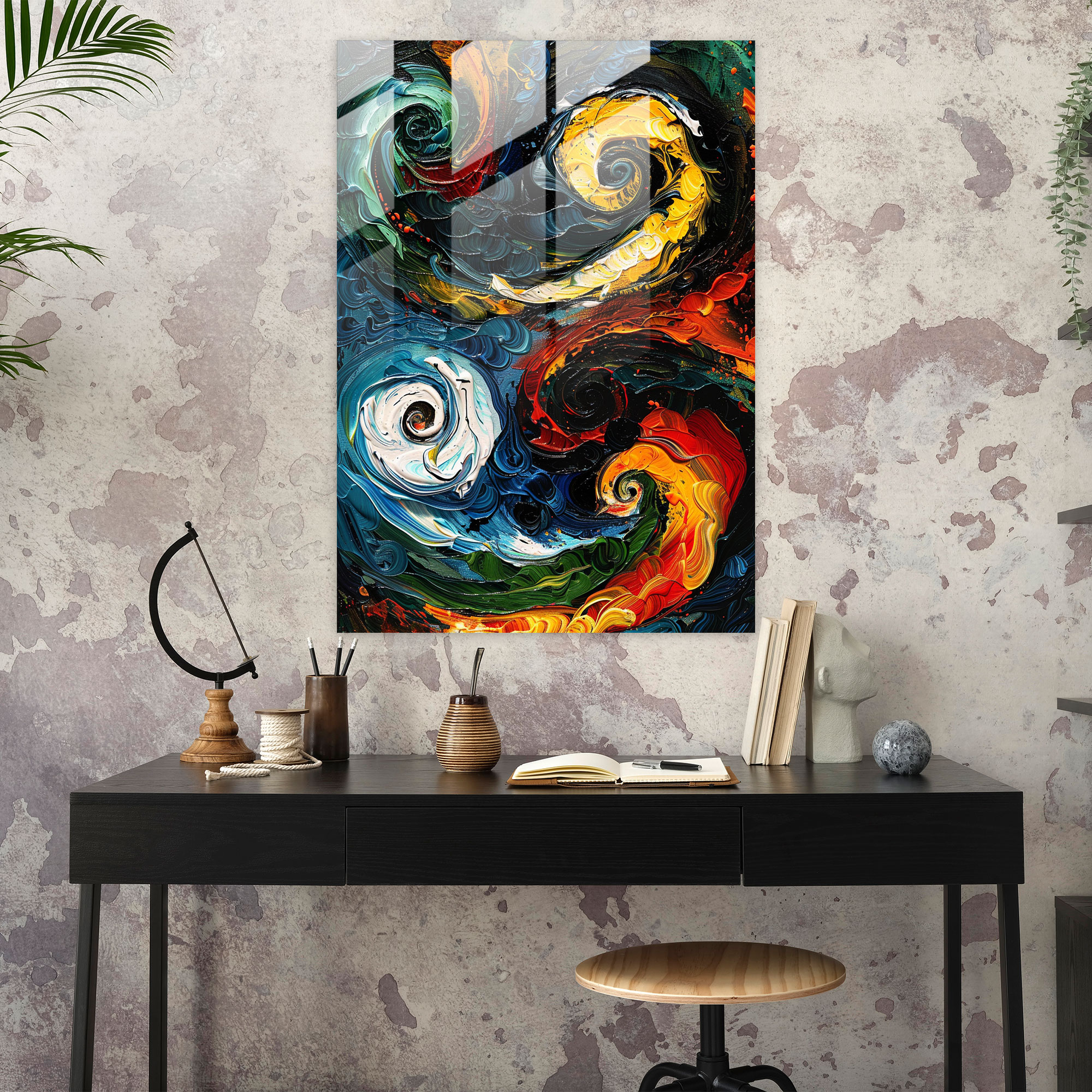 Expressionism Art Style Glass Print - Chaotic Abstract Swirls Glass Wall Art - Expressionism, Abstract Art, Home Decoration, Swirls
