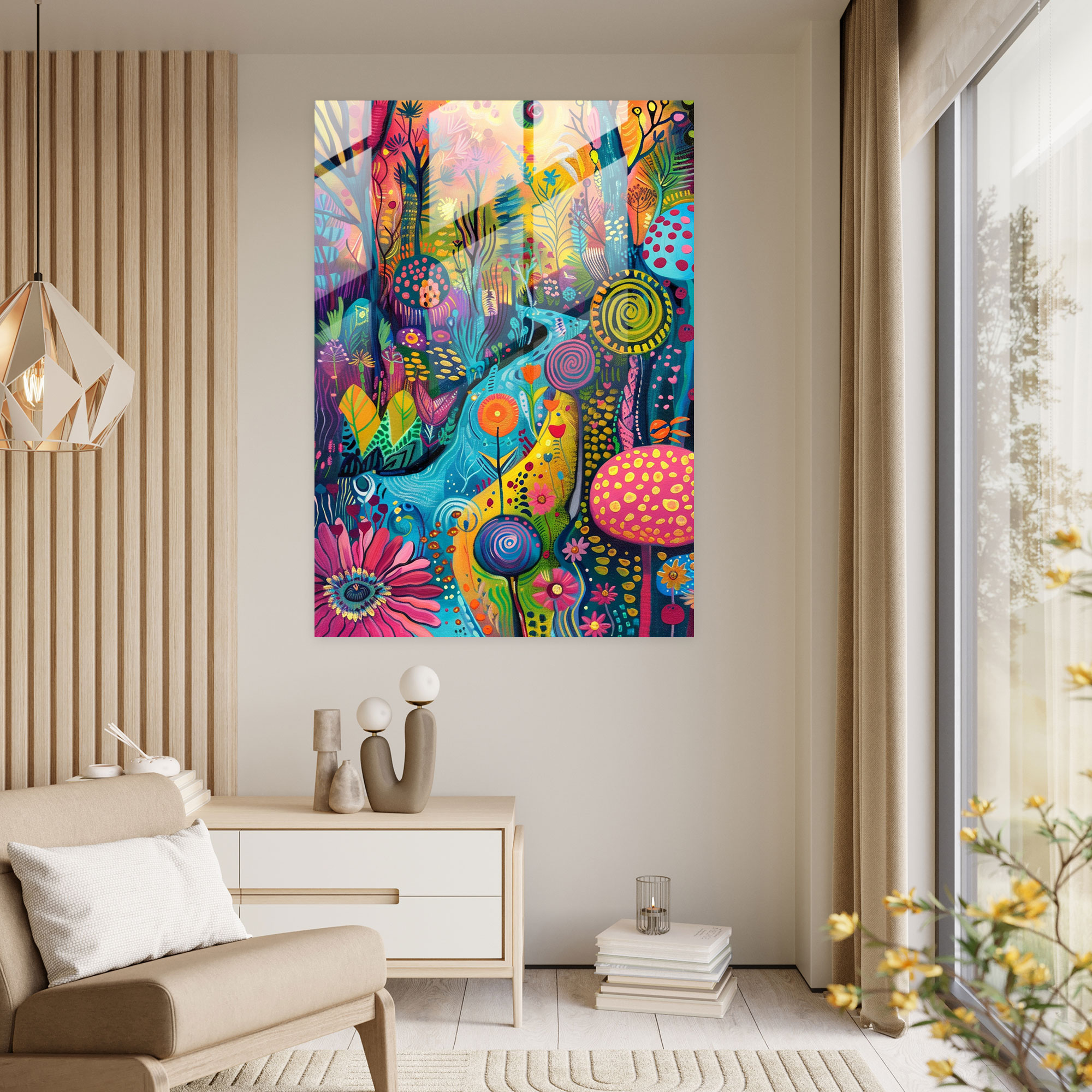 Expressionism Art Style Glass Print - Whimsical Nature Scene Glass Wall Art - Expressionism, Vivid Colors, Glass Wall Art, Expressionism Art Style