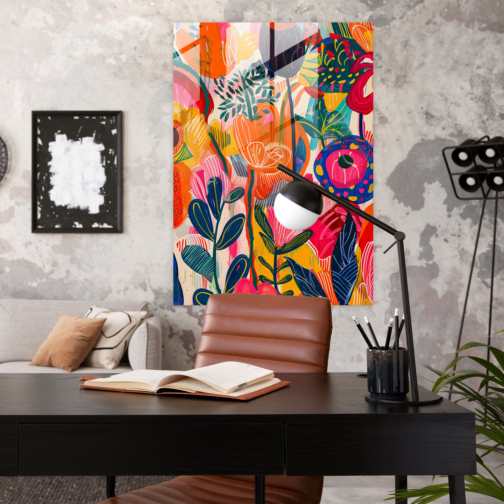 Expressionism Art Style Glass Print - Bold Floral Patterns Glass Wall Art - Expressionism, Bright Colors, Floral Patterns, Glass Print