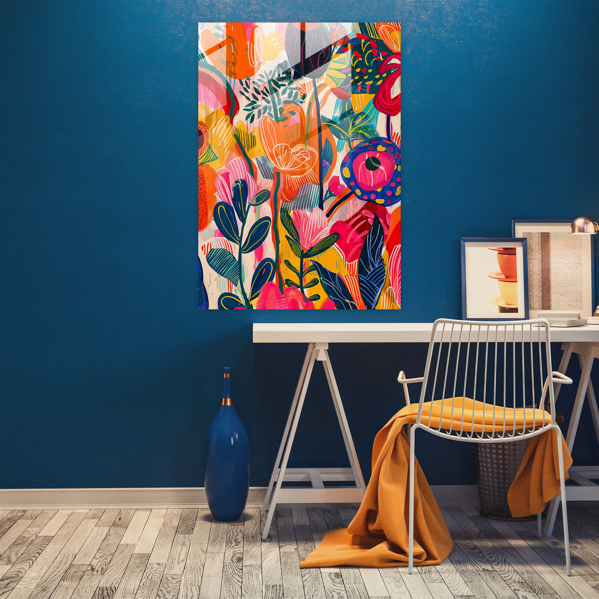 Expressionism Art Style Glass Print - Bold Floral Patterns Glass Wall Art - Expressionism, Bright Colors, Floral Patterns, Glass Print