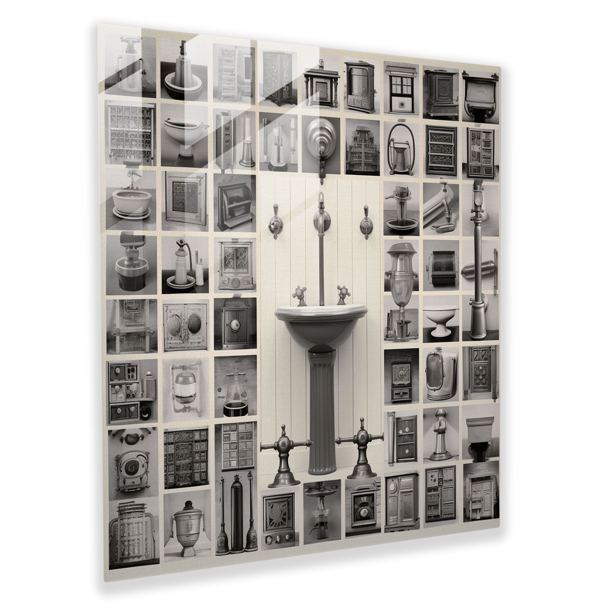 Zamansız Şıklık Cam Tablo - Banyo İçin Klasik Banyo Aksesuarları Vintage Fotoğraflar Kolaj Sanat