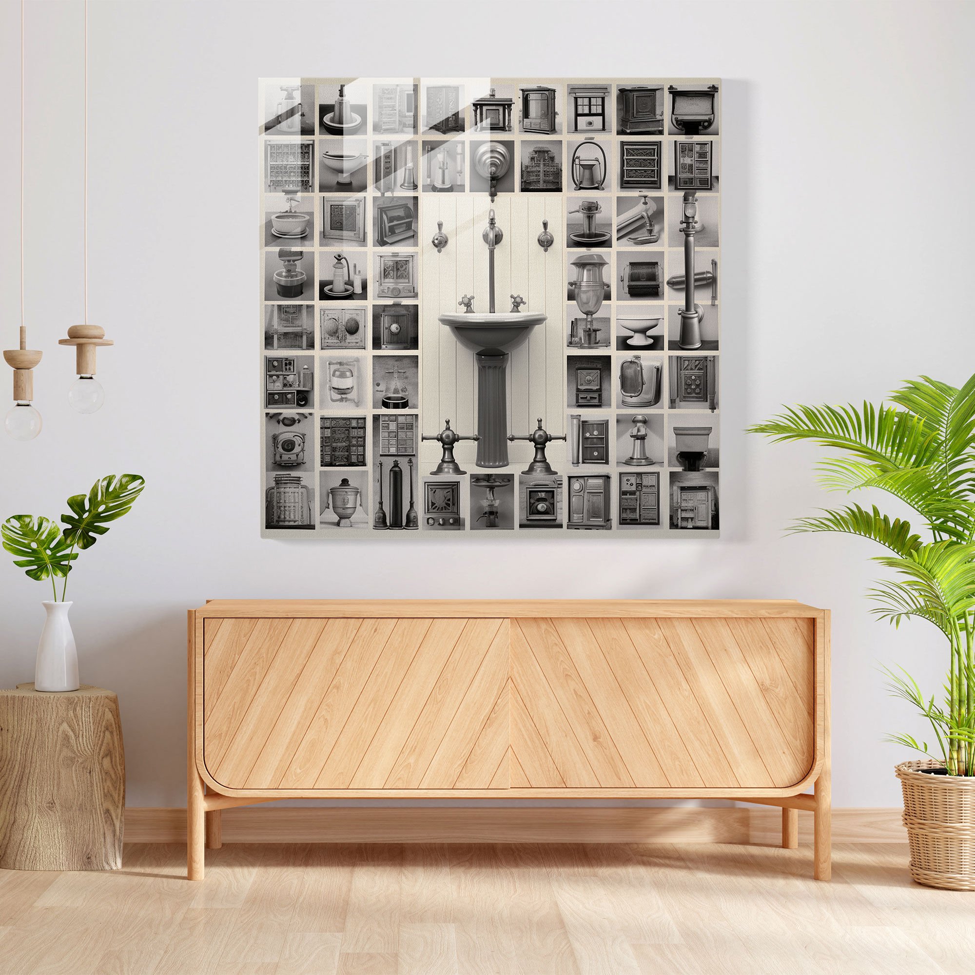 Zamansız Şıklık Cam Tablo - Banyo İçin Klasik Banyo Aksesuarları Vintage Fotoğraflar Kolaj Sanat