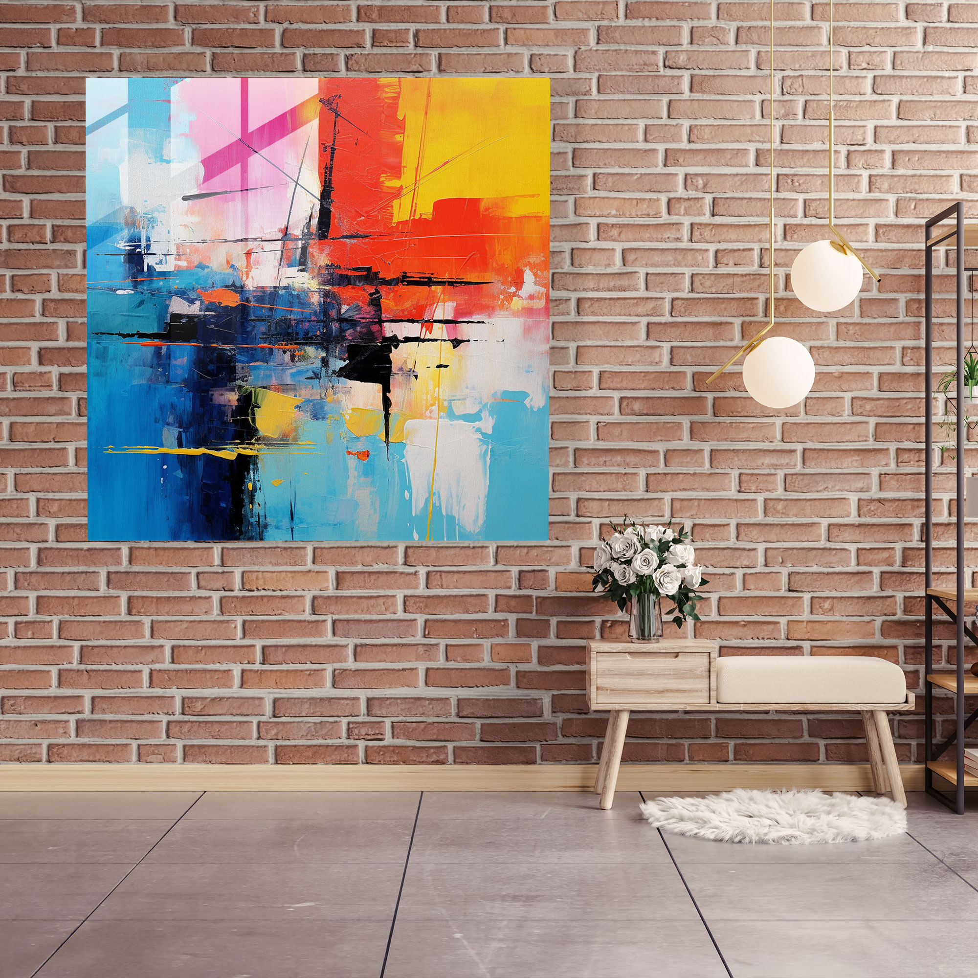 Renkli Sıçrama Banyo Cam Tablosu - Banyo İçin Renkli Modern Sanat Çağdaş Tarz
