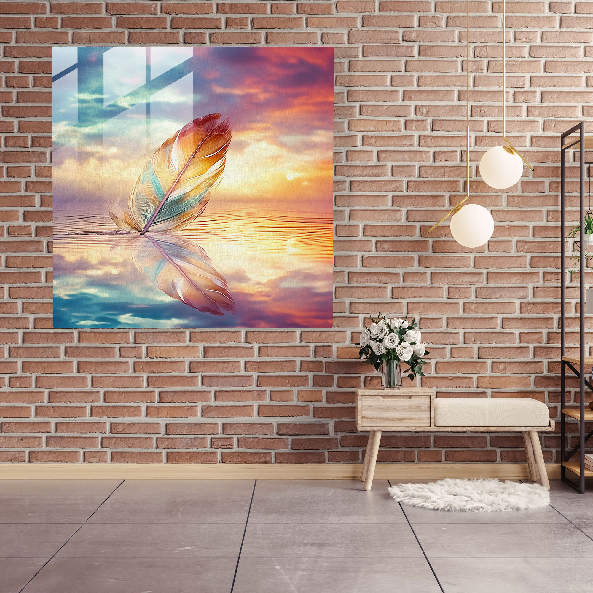 Tranquil Feather Glass Wall Art - Feather, Feather, Nature's Beauty, Glass Art