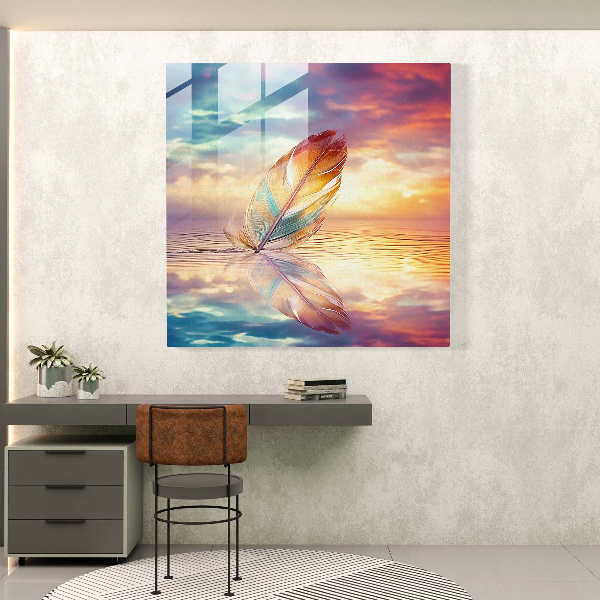 Tranquil Feather Glass Wall Art - Feather, Feather, Nature's Beauty, Glass Art
