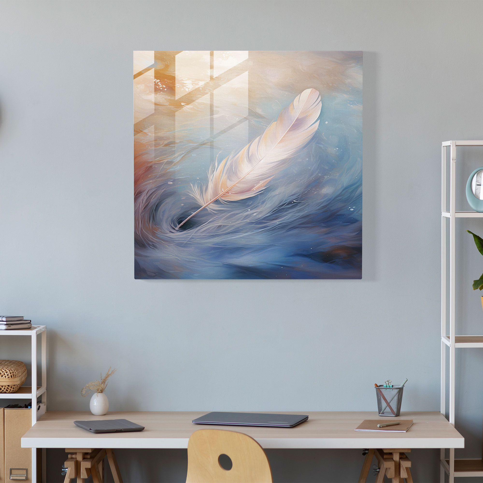 Dreamy Feather Glass Wall Art - Feather, Glass Print, Modern Art, Home Decoration