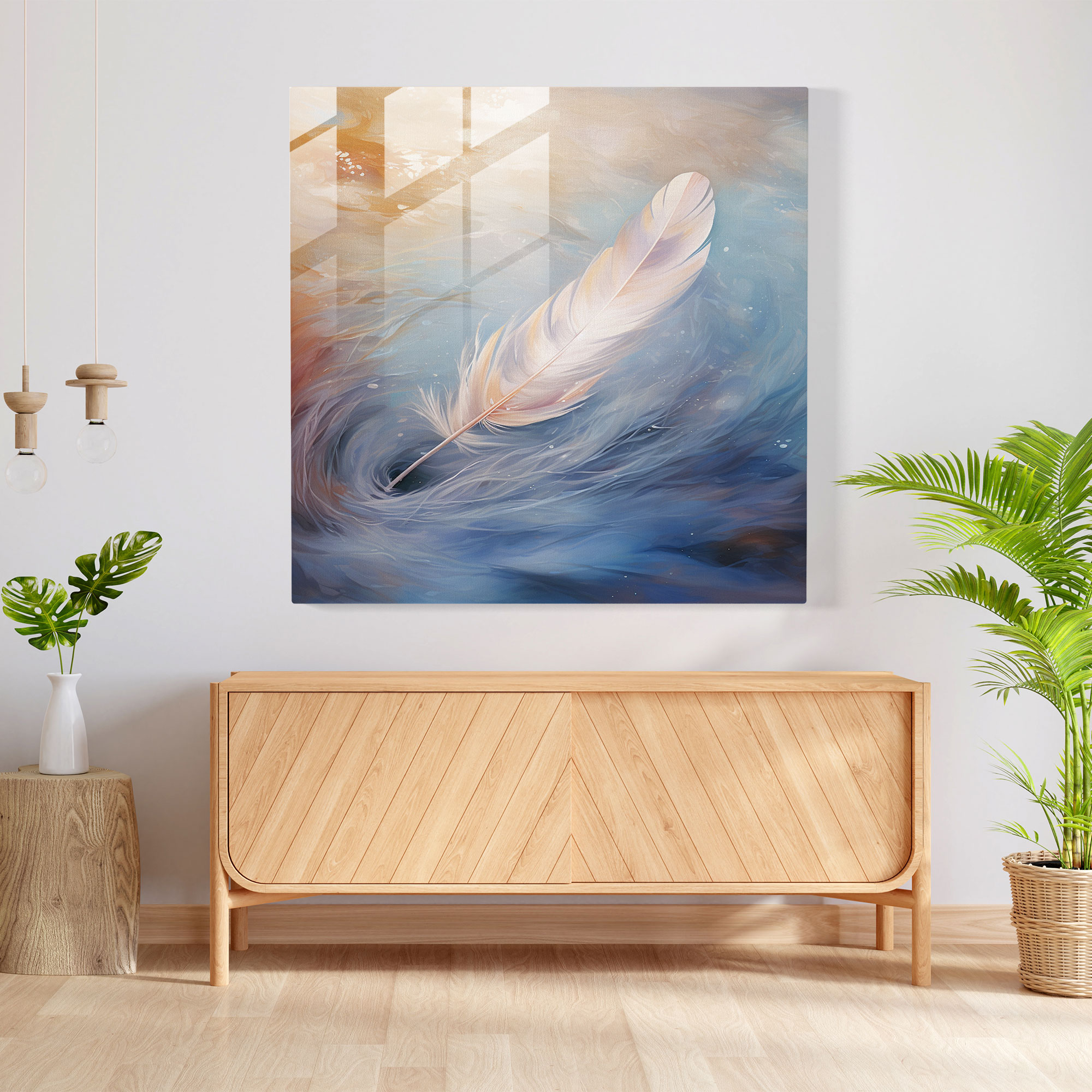 Dreamy Feather Glass Wall Art - Feather, Glass Print, Modern Art, Home Decoration