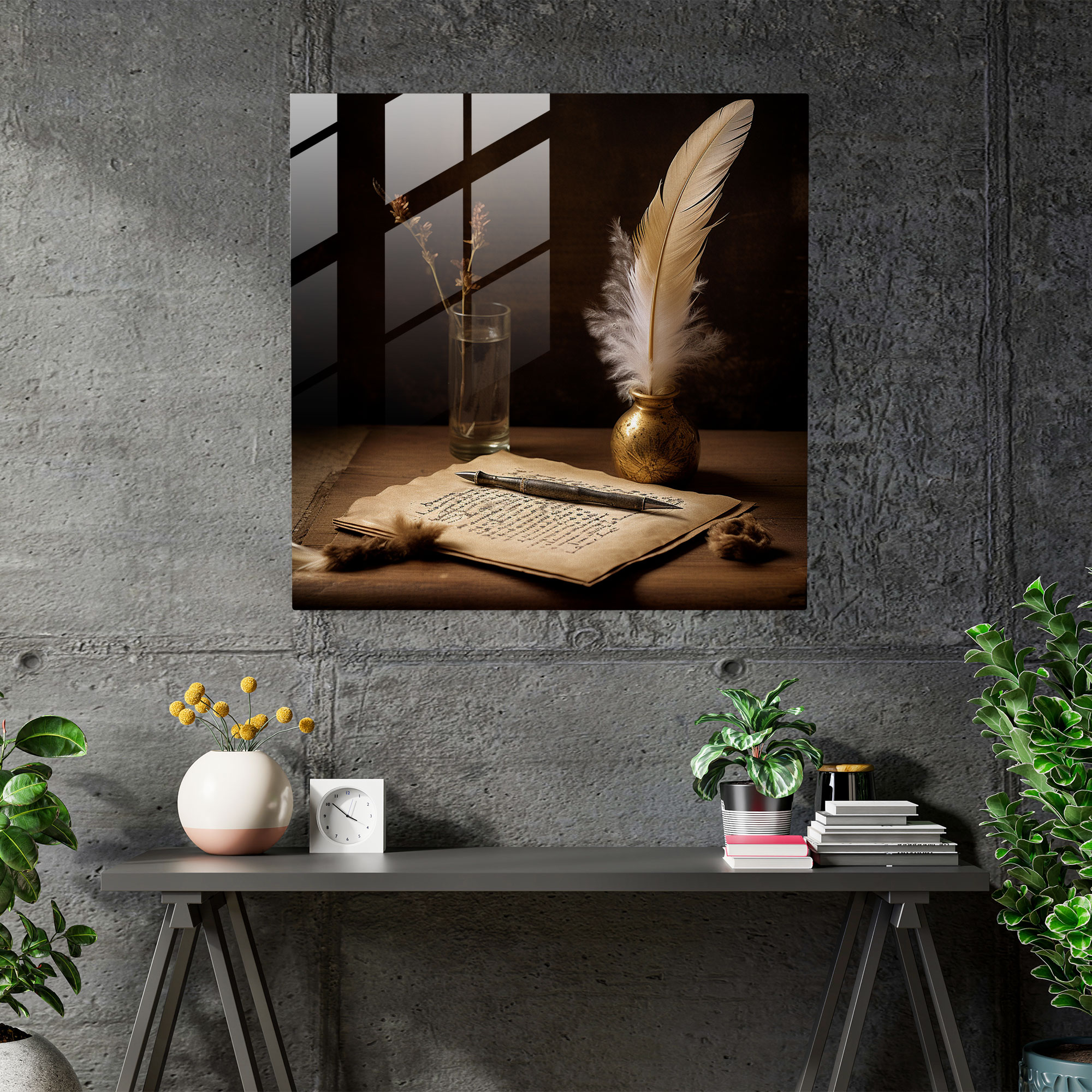 Vintage Feather Glass Wall Art - Feather, Home Decoration, Glass Print, Romanticism