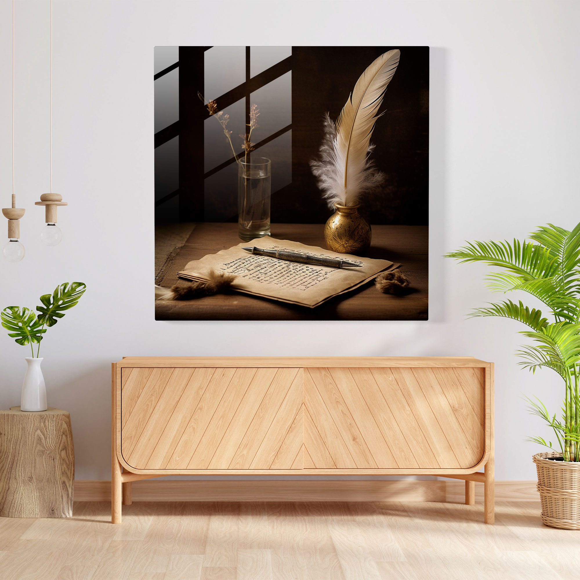 Vintage Feather Glass Wall Art - Feather, Home Decoration, Glass Print, Romanticism