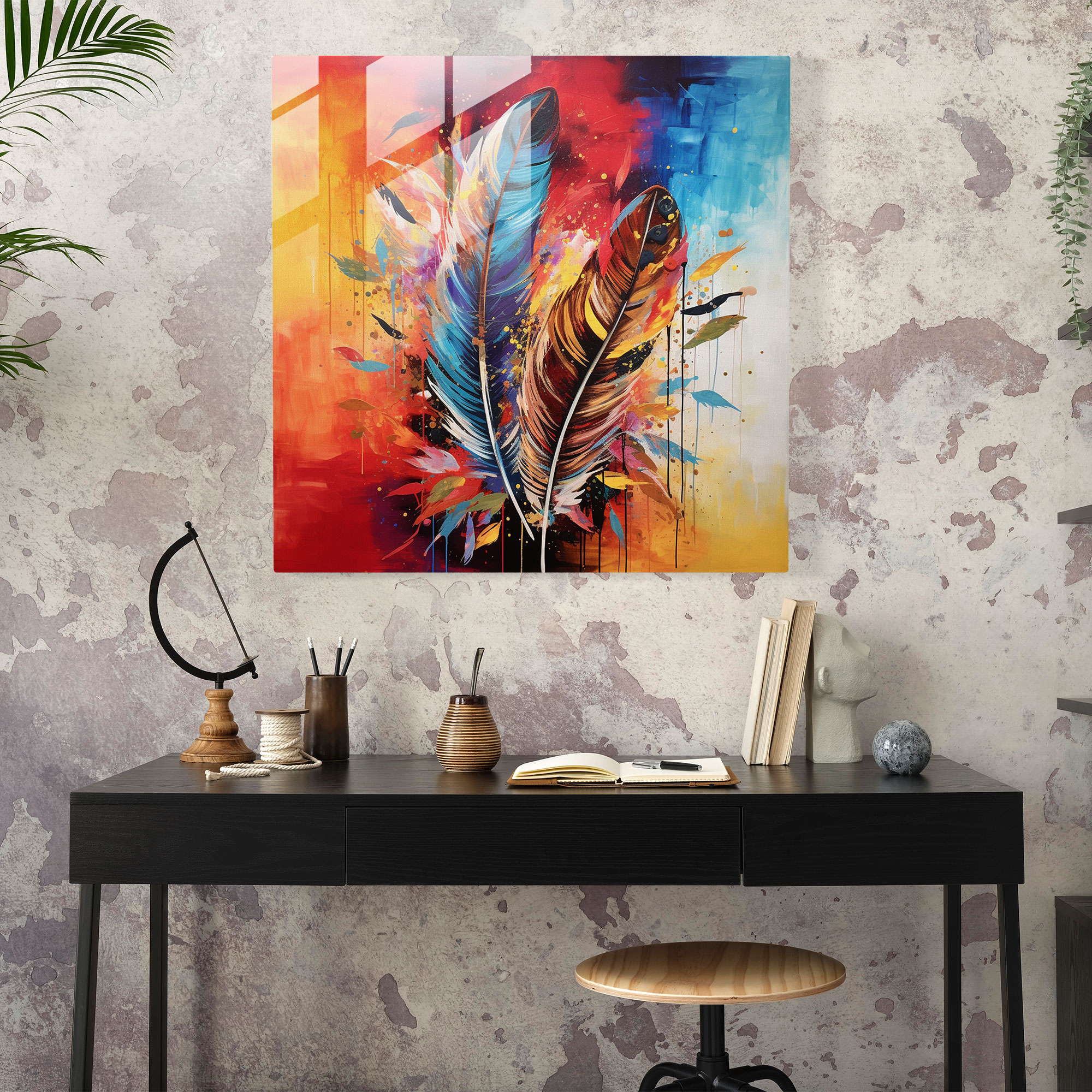 Feather Fusion Glass Print - Feather, Modern Art, Glass Print, Feather