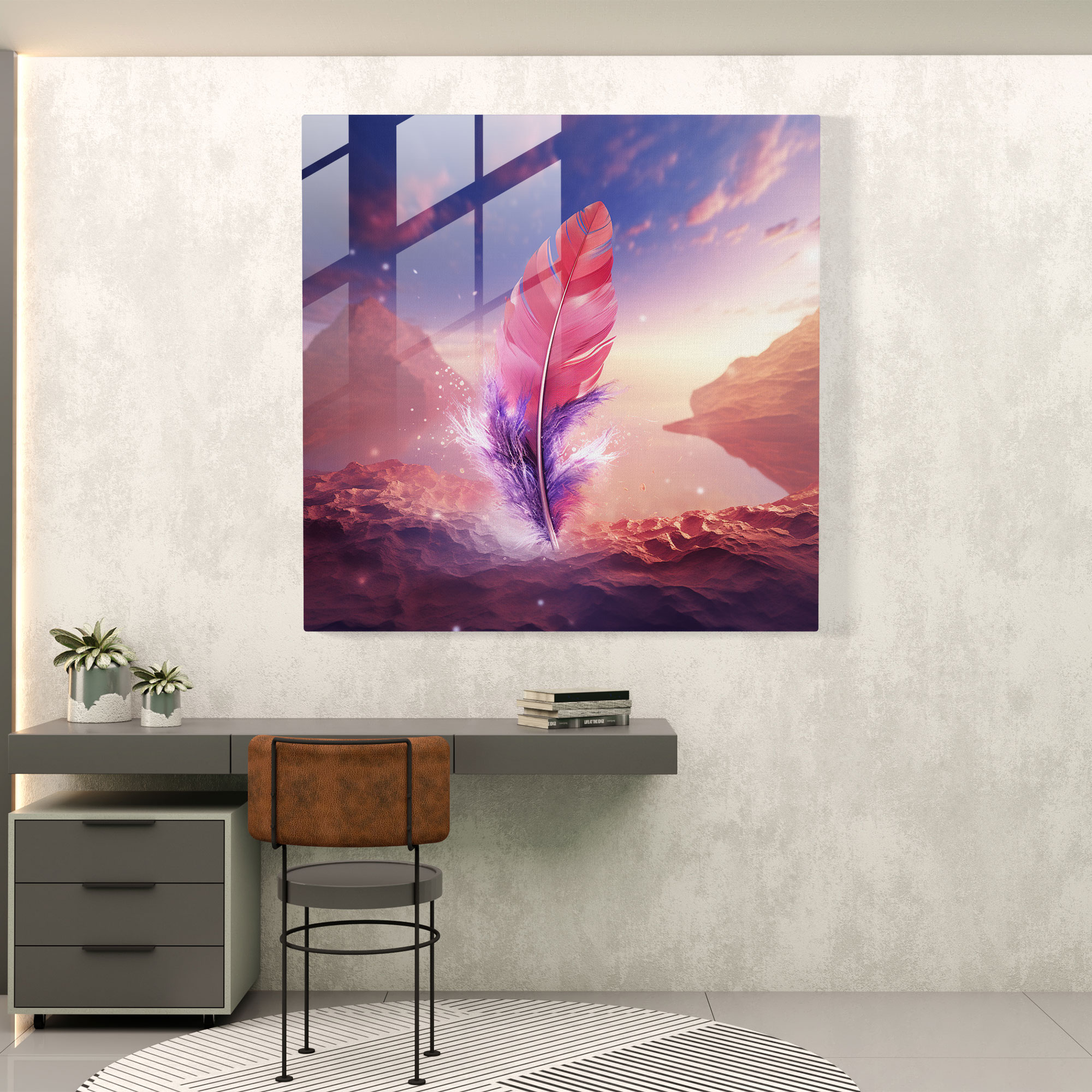 Feather Fantasia Glass Print - Feather, Wall Decoration, Home Decoration, Modern Art