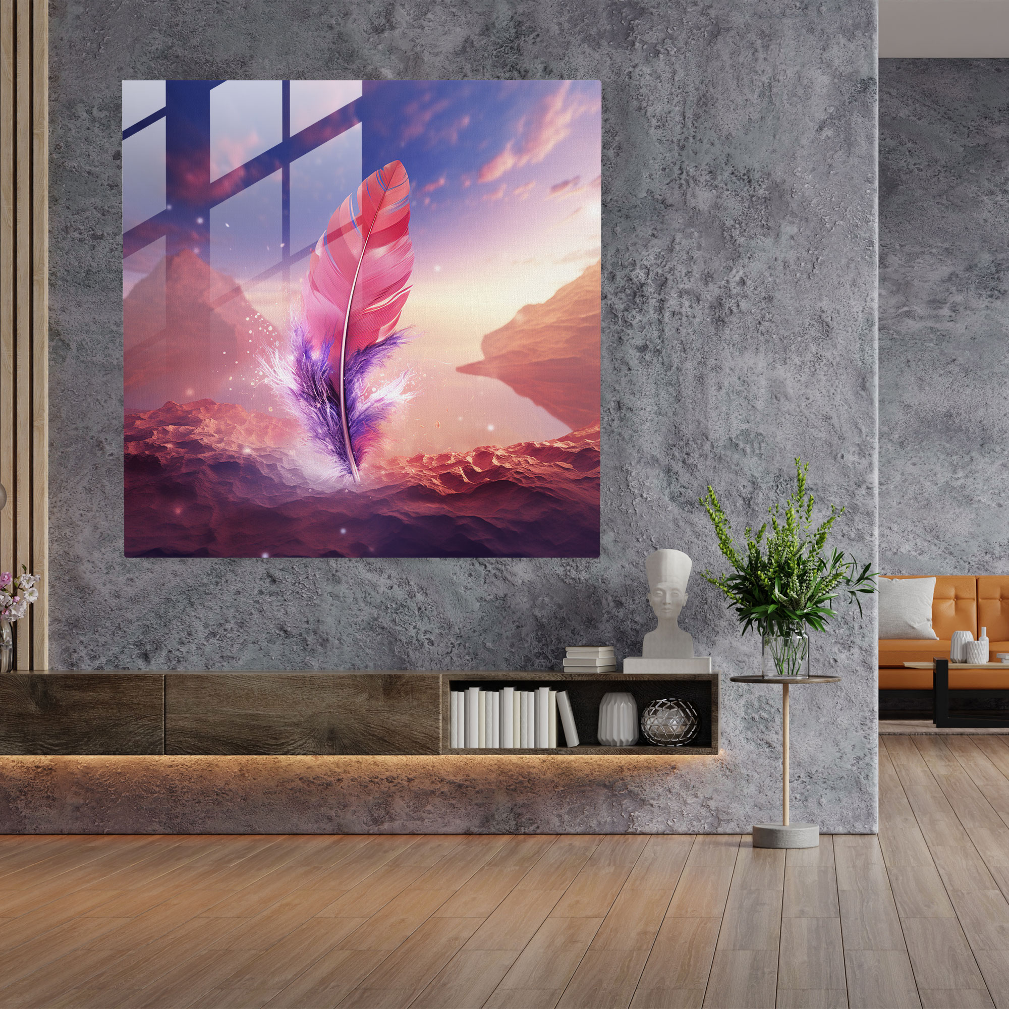 Feather Fantasia Glass Print - Feather, Wall Decoration, Home Decoration, Modern Art