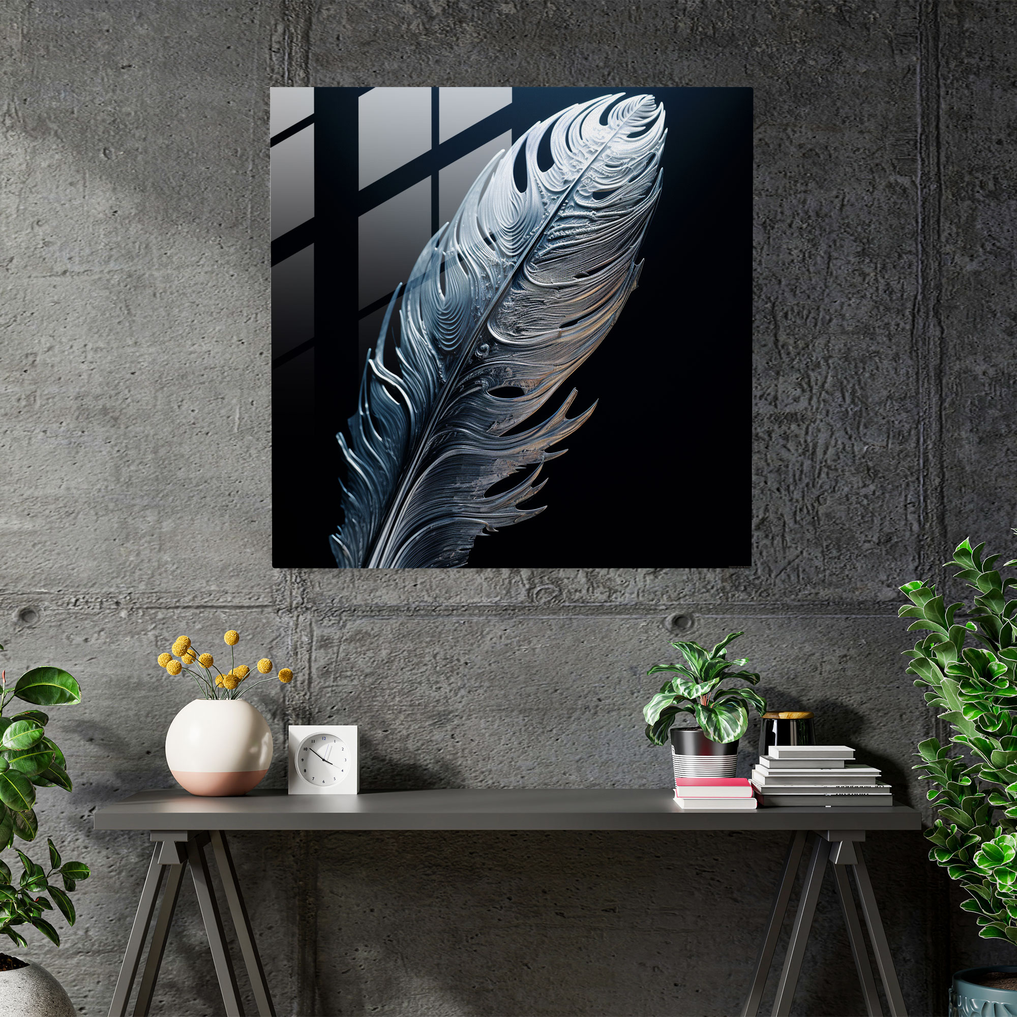 Feather Reflections Glass Print - Feather, Modern Art, Wall Decoration, Glass Print