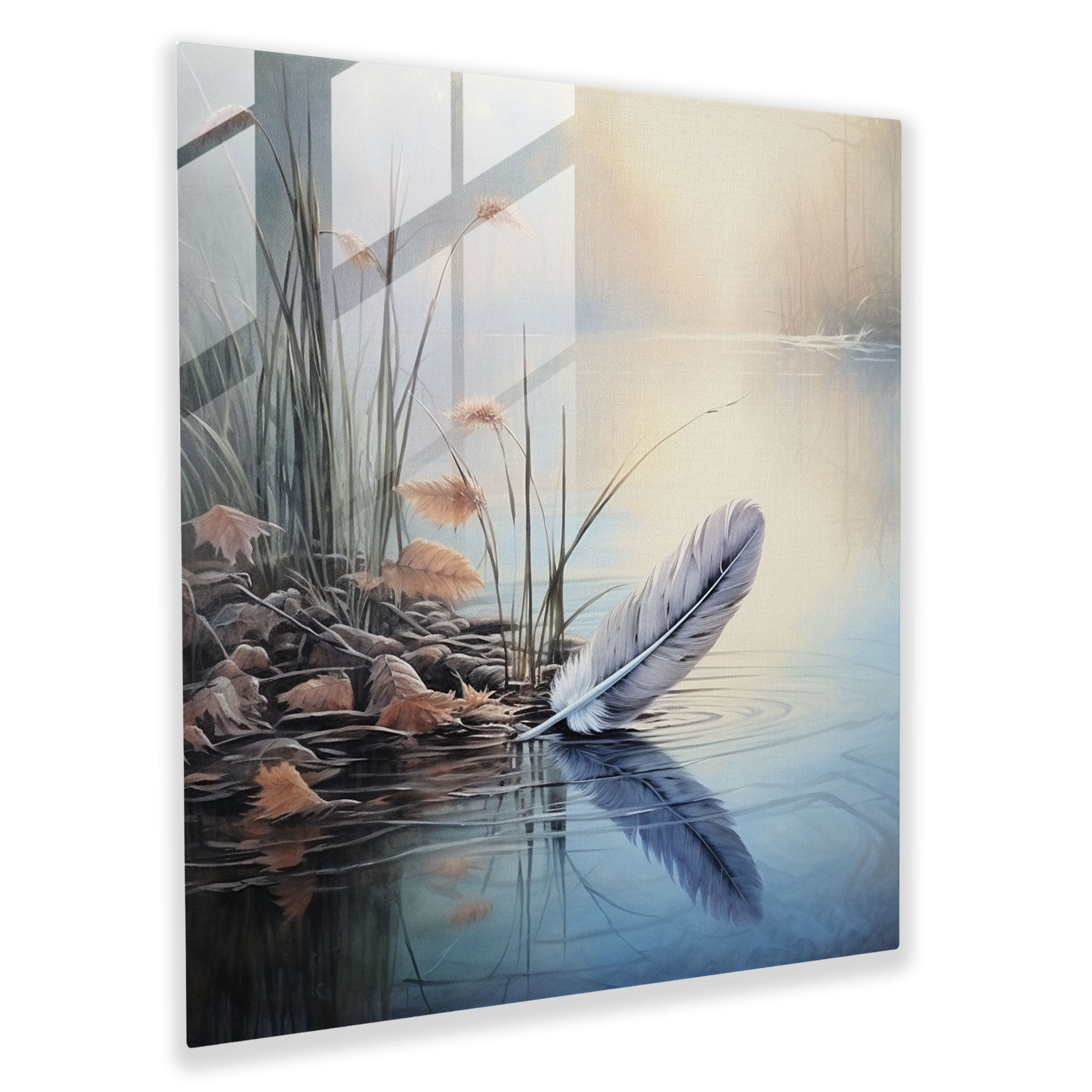 Feather Oasis Glass Print - Feather, Wall Decoration, Feather, Home Decoration