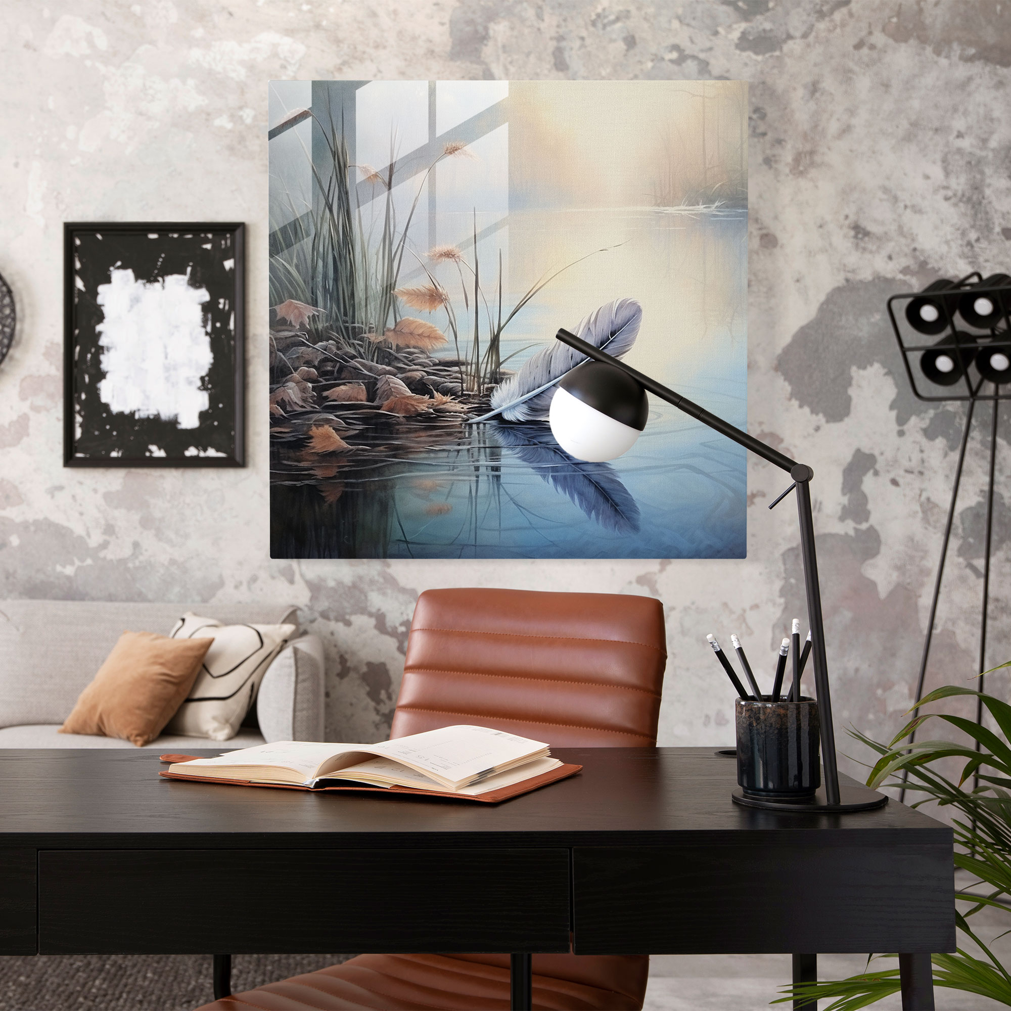 Feather Oasis Glass Print - Feather, Wall Decoration, Feather, Home Decoration