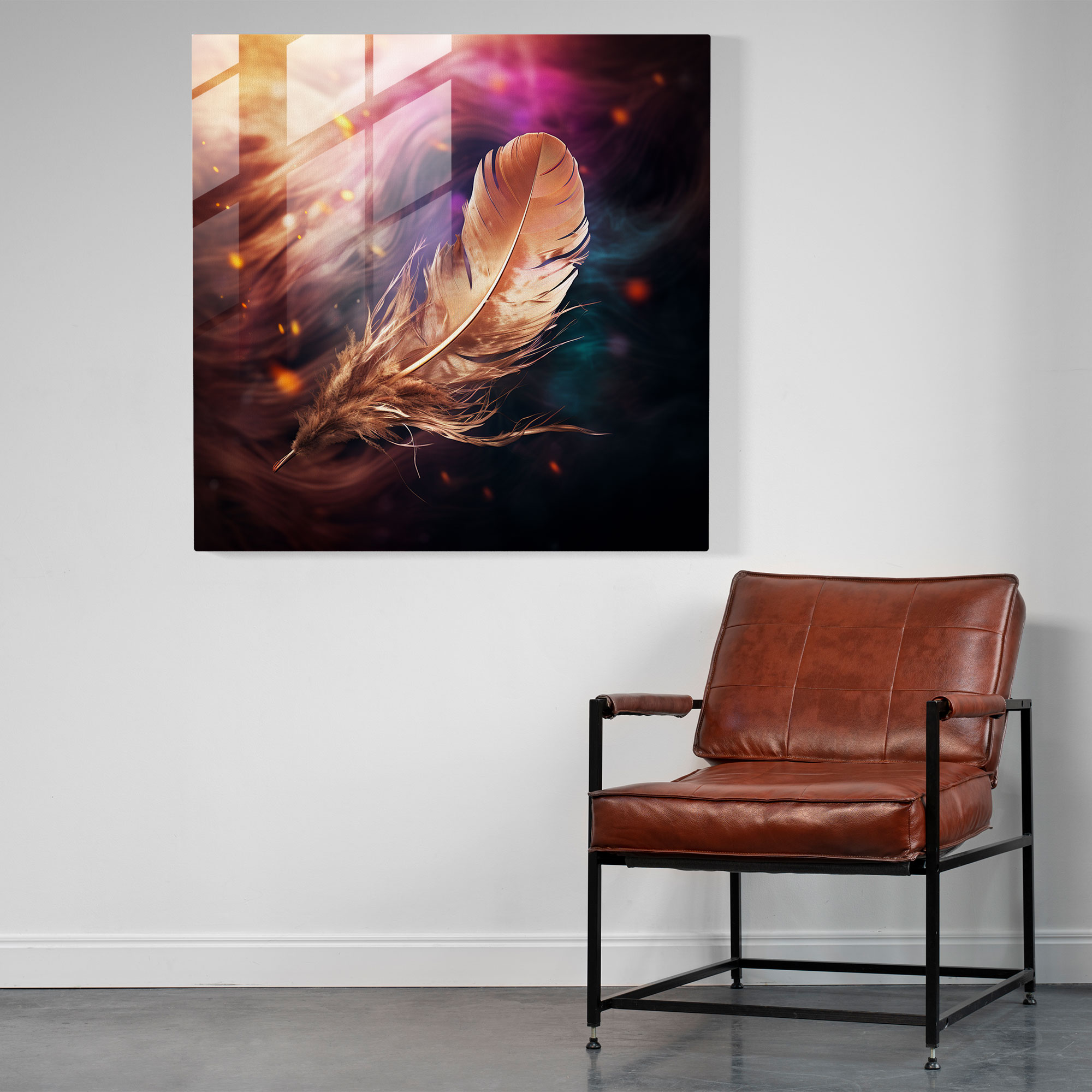Feather Motion Glass Print - Feather, Home Decoration, Feather, Glass Print