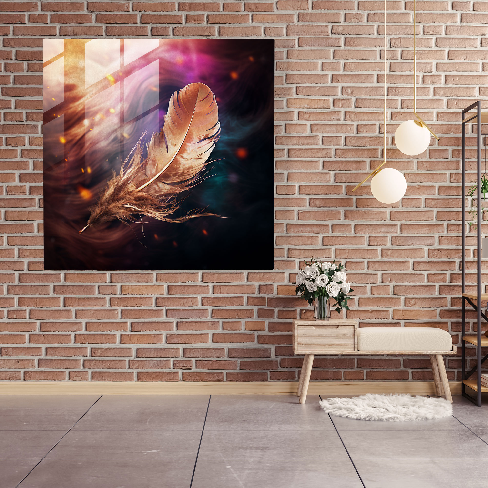 Feather Motion Glass Print - Feather, Home Decoration, Feather, Glass Print