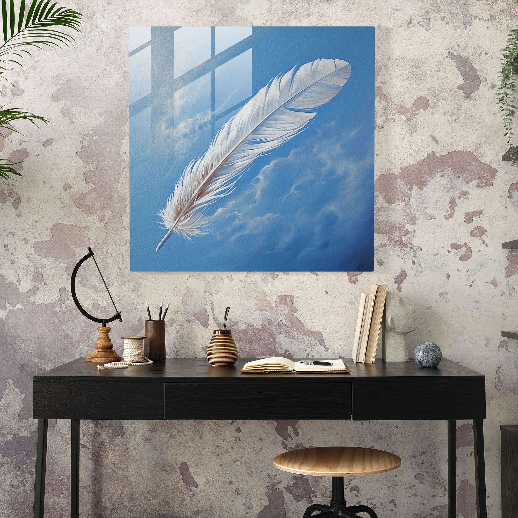 Tranquil Feather Glass Print - Feather, Glass Art, Home Decoration, Tranquility