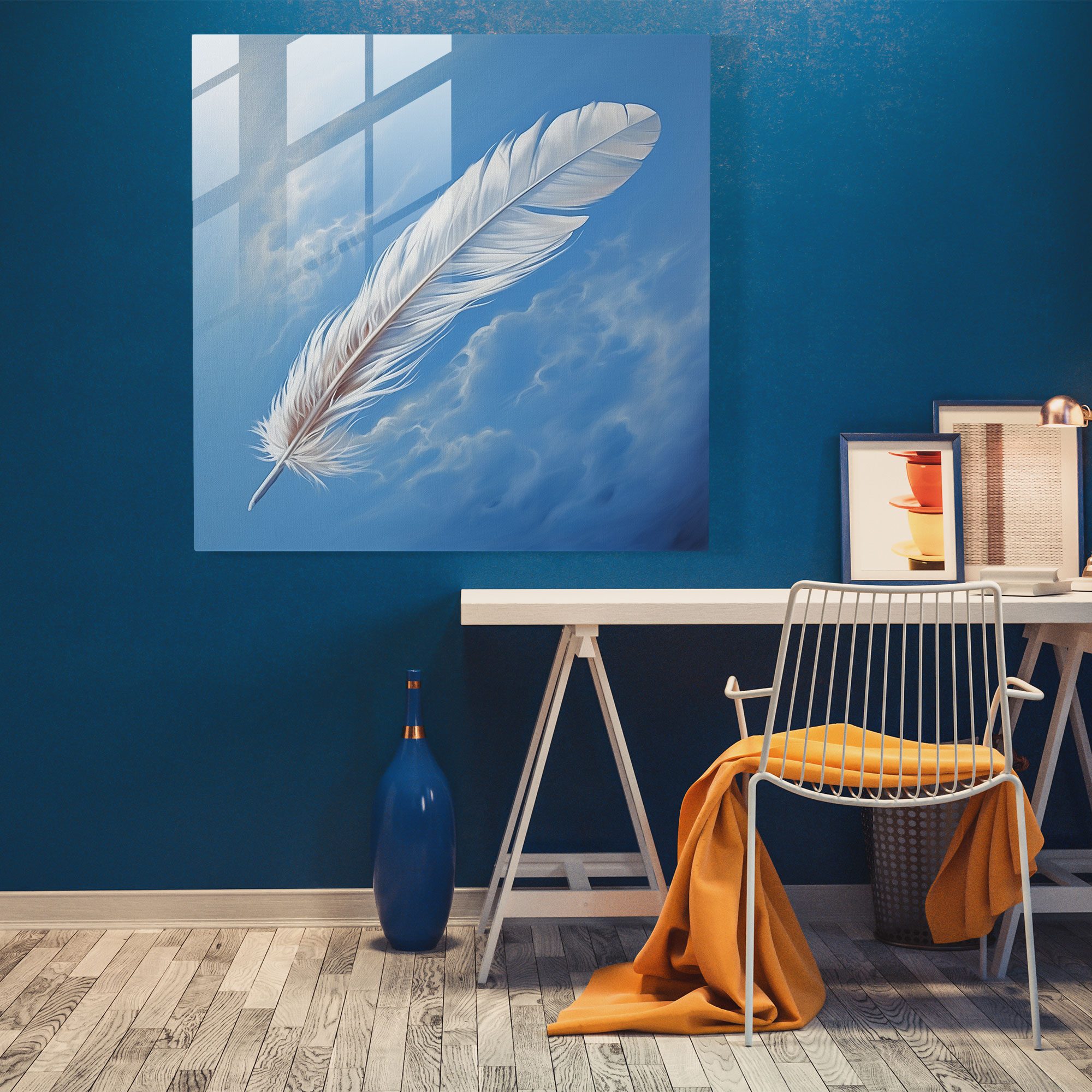 Tranquil Feather Glass Print - Feather, Glass Art, Home Decoration, Tranquility