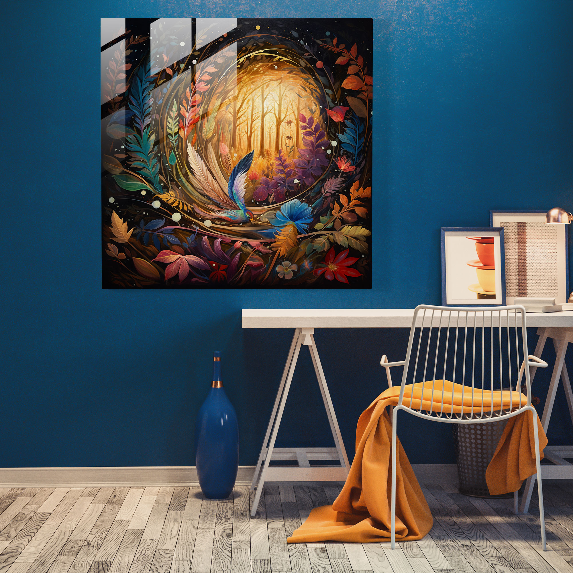 Enchanted Feather Glass Print - Feather, Magical Forest, Enchantment, Home Decoration