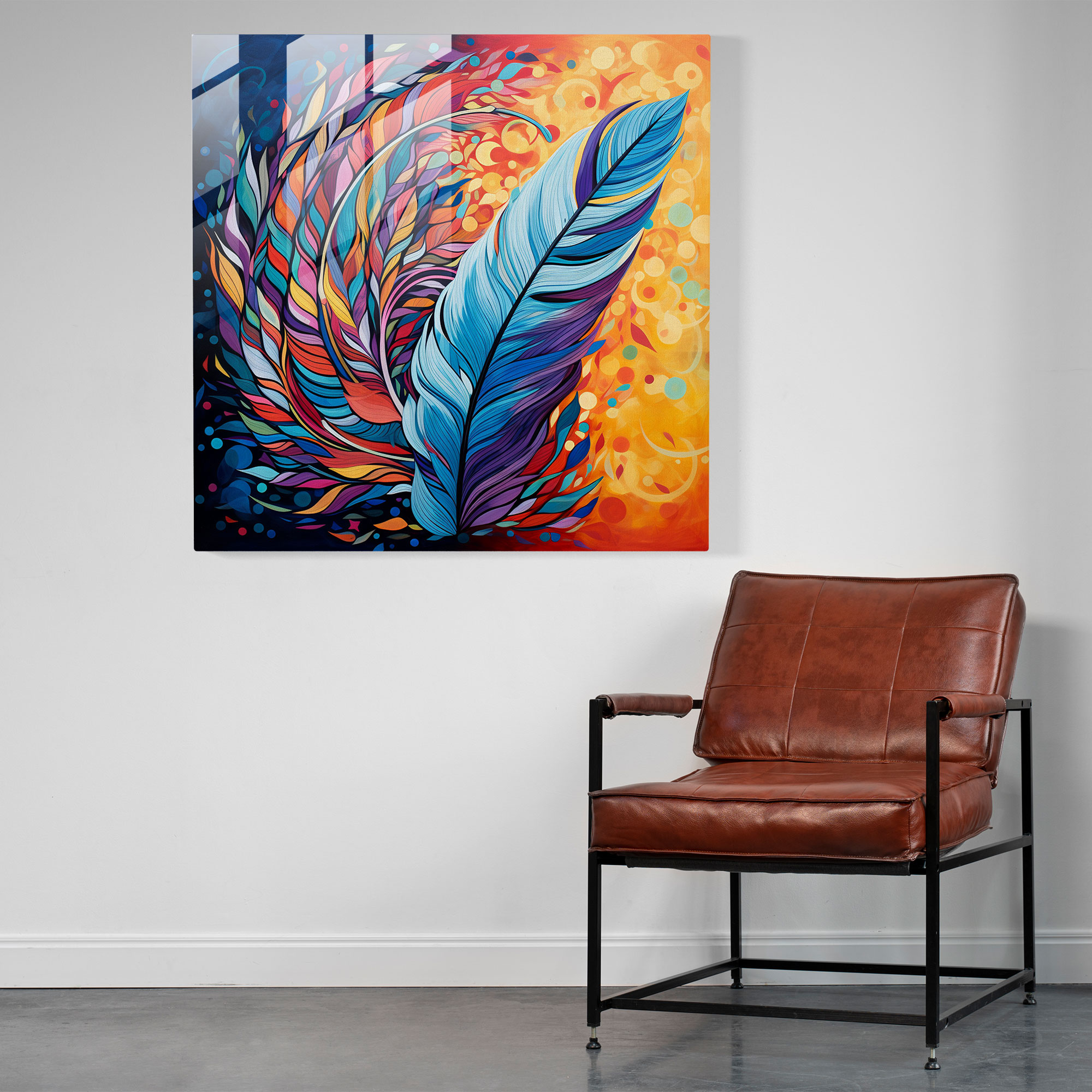 Abstract Feather Glass Print - Feather, Vibrant Colors, Glass Print, Abstract