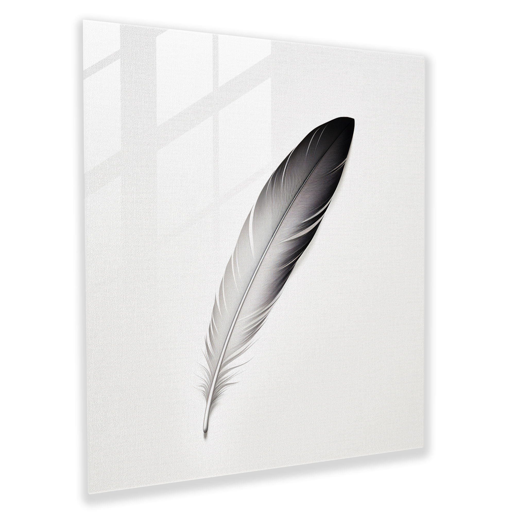 Minimalist Feather Glass Print - Feather, Monochromatic Color Palette, Glass Wall Art, Modern Art