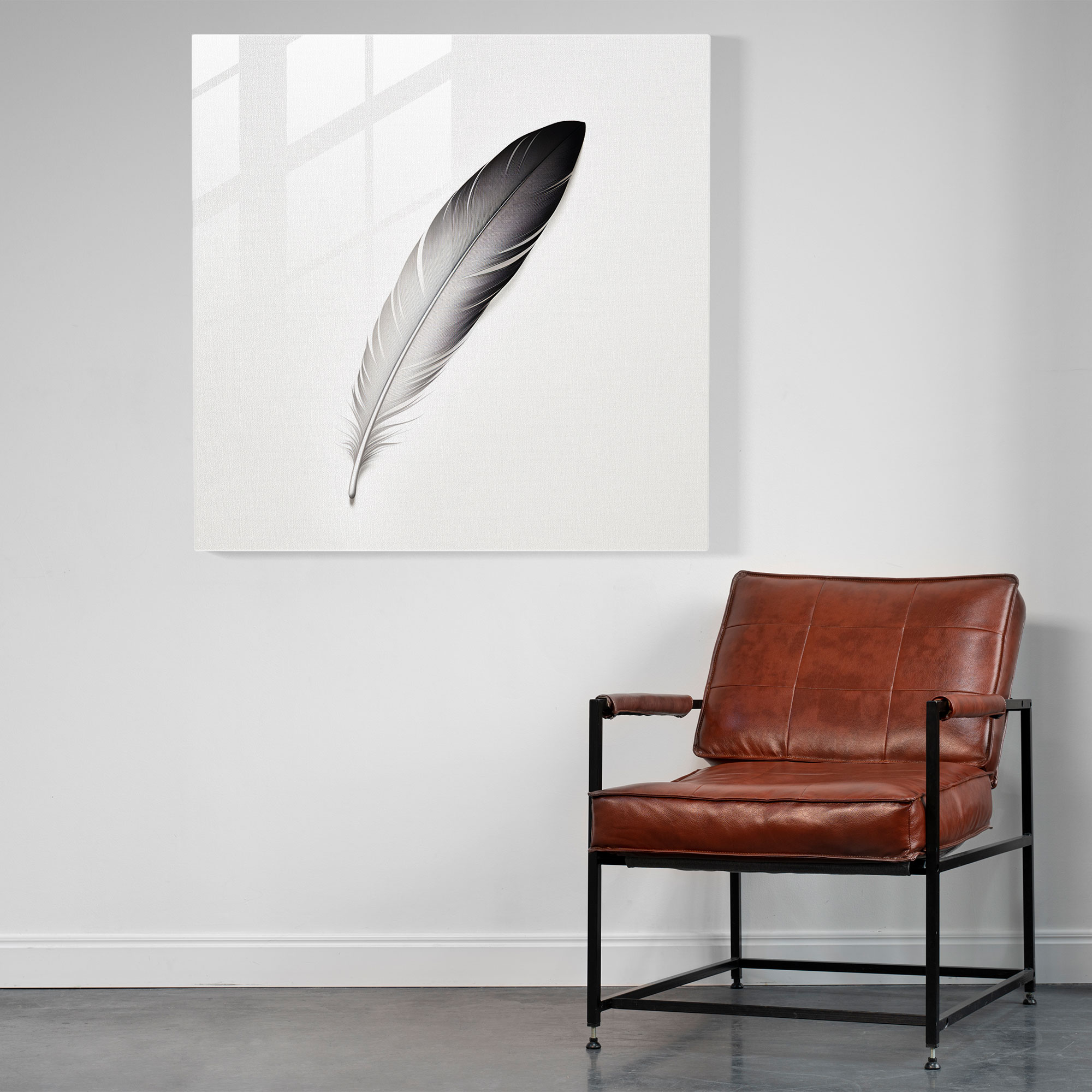 Minimalist Feather Glass Print - Feather, Monochromatic Color Palette, Glass Wall Art, Modern Art