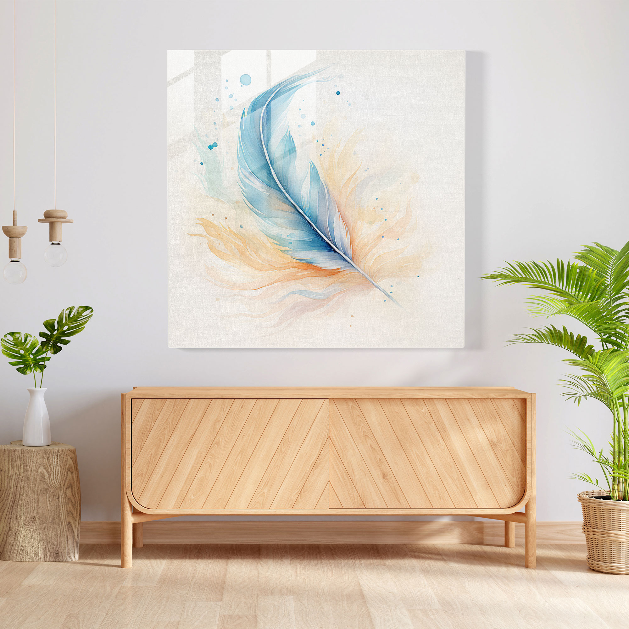Dreamy Feathers Glass Print - Feather, Glass Wall Art, Feather, Wall Decoration