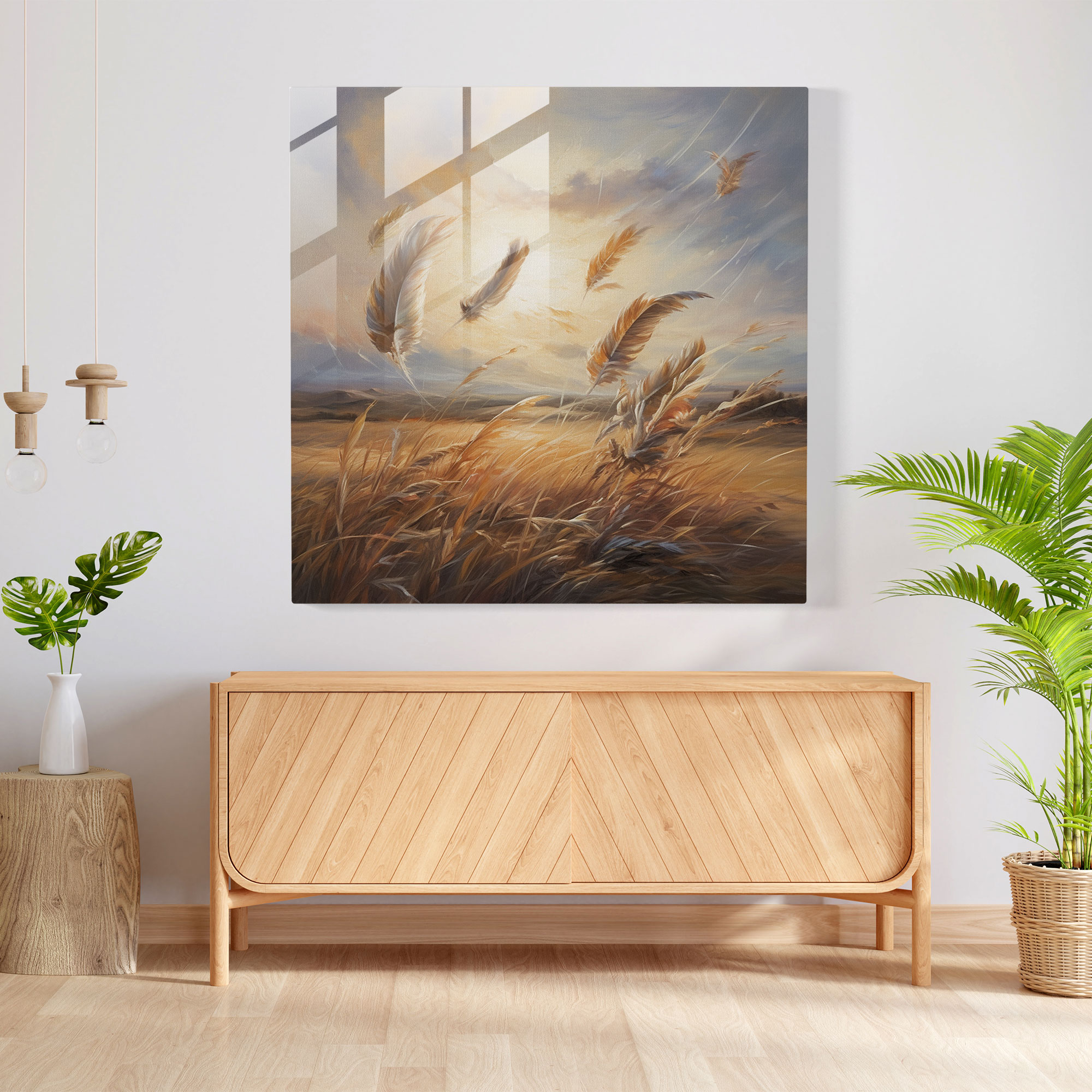 Serene Feathers Glass Print - Feather, Wall Decoration, Glass Art, Modern Art
