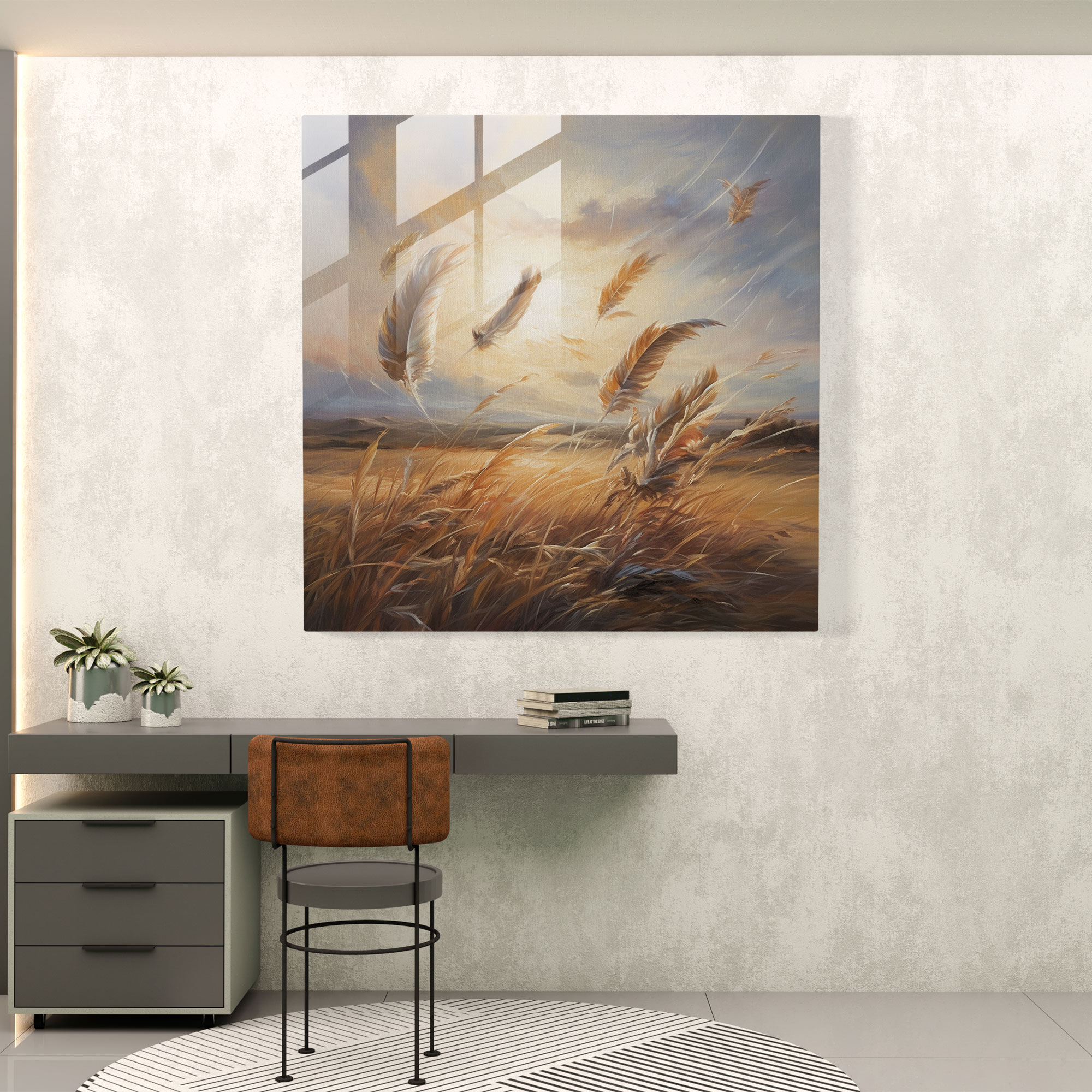 Serene Feathers Glass Print - Feather, Wall Decoration, Glass Art, Modern Art