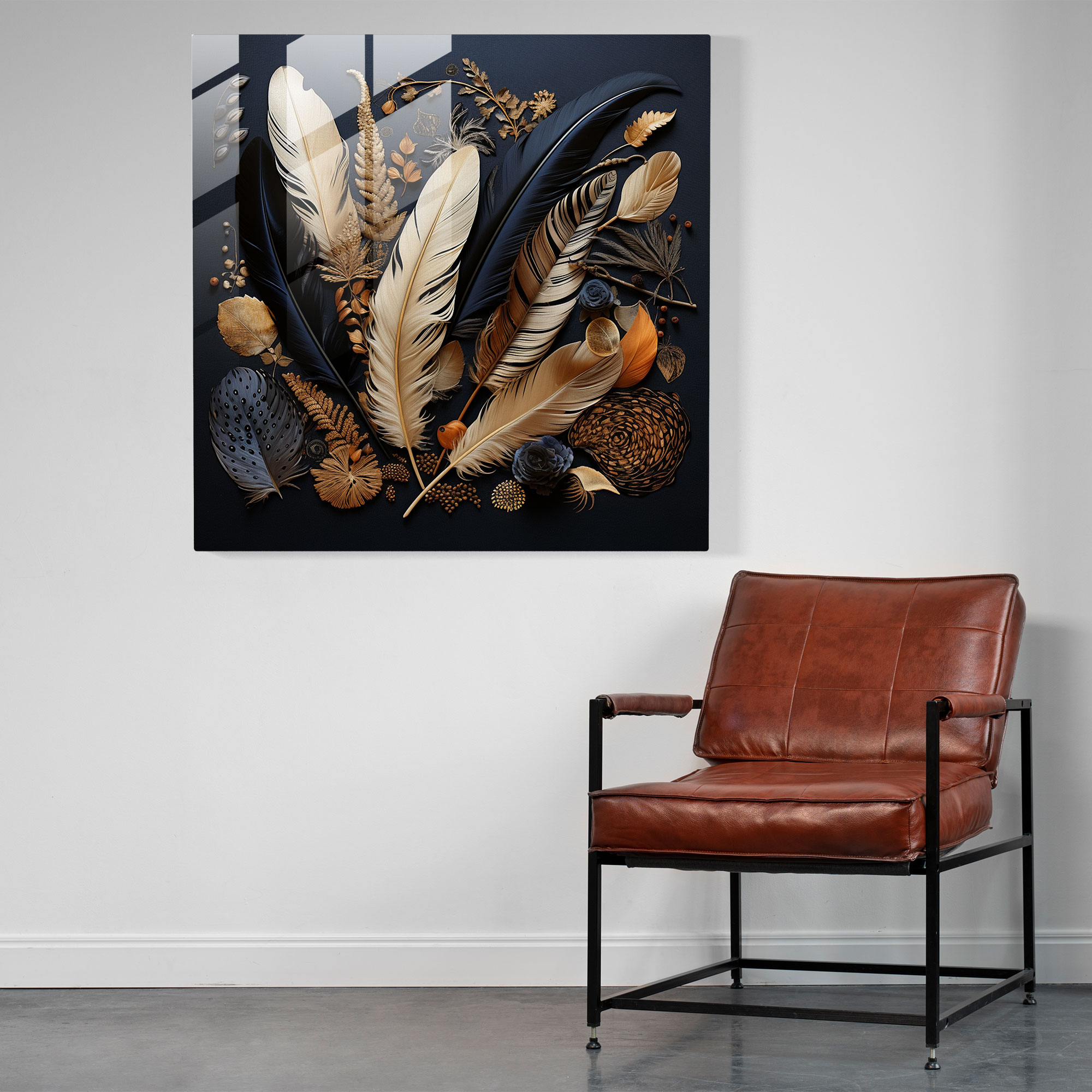 Bohemian Feathers Glass Print - Feather, Wall Decoration, Glass Print, Glass Art
