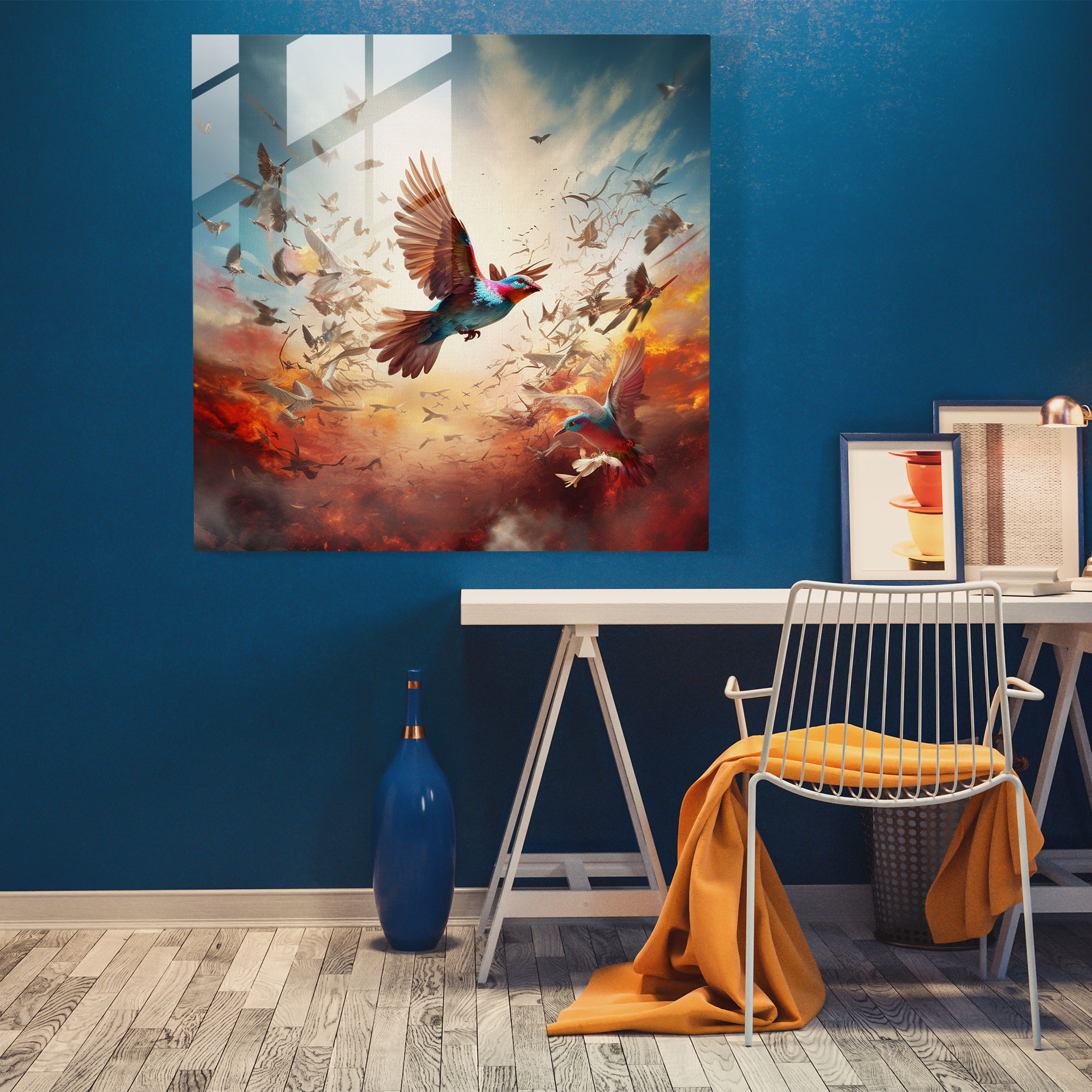 Transcendent Feathers Glass Print - Feather, Modern Art, Glass Wall Art, Glass Art