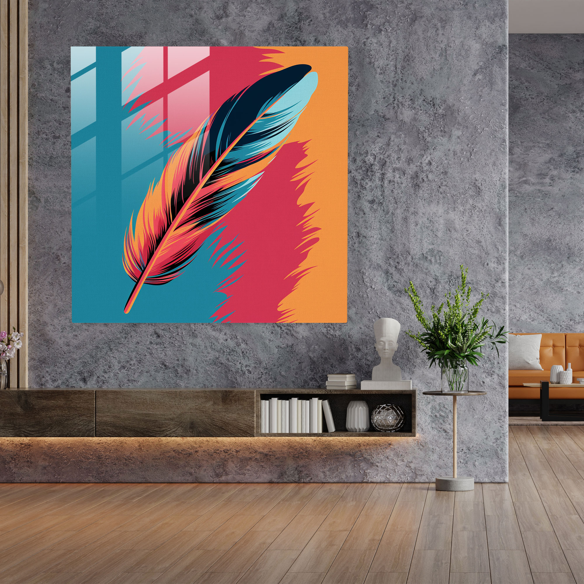 Pop Feathers Glass Print - Feather, Modern Art, Pop Art Inspired, Bold Colors