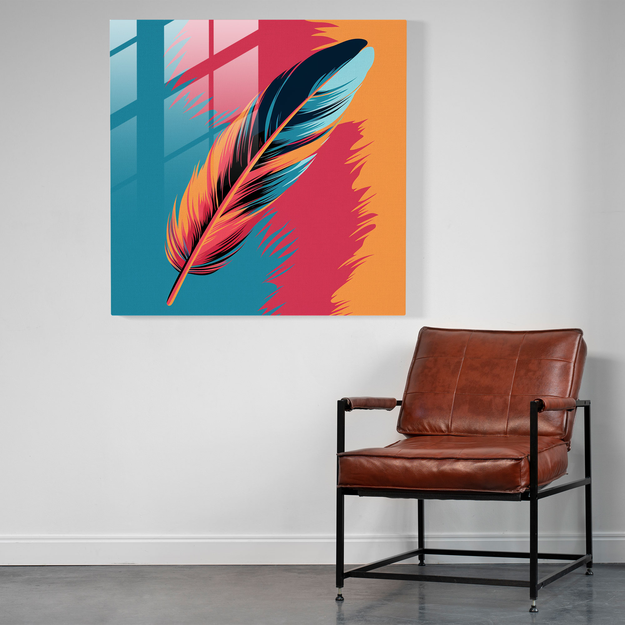 Pop Feathers Glass Print - Feather, Modern Art, Pop Art Inspired, Bold Colors