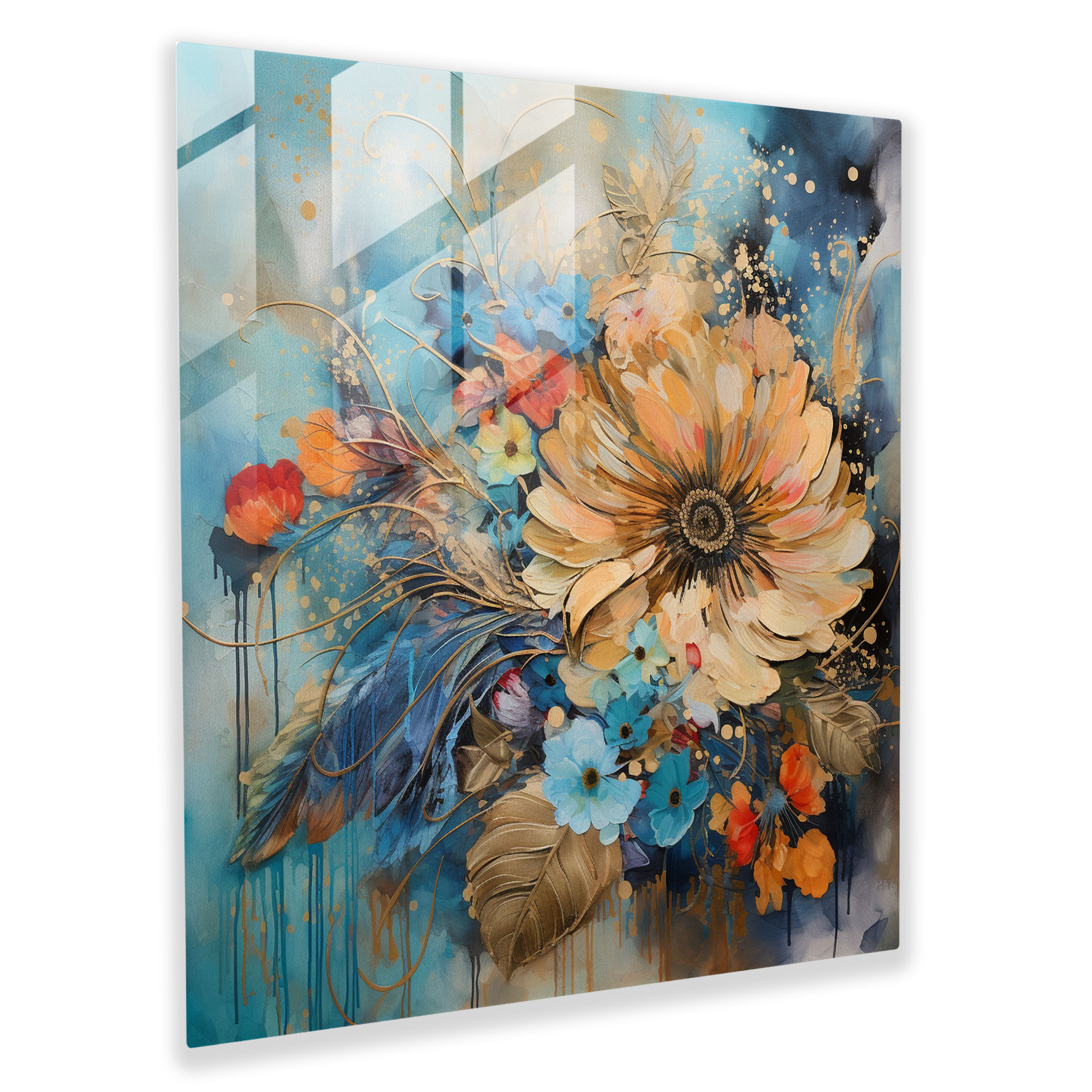 Whimsical Feathers Glass Print - Feather, Abstract Mixed Media, Home Decoration, Modern Art