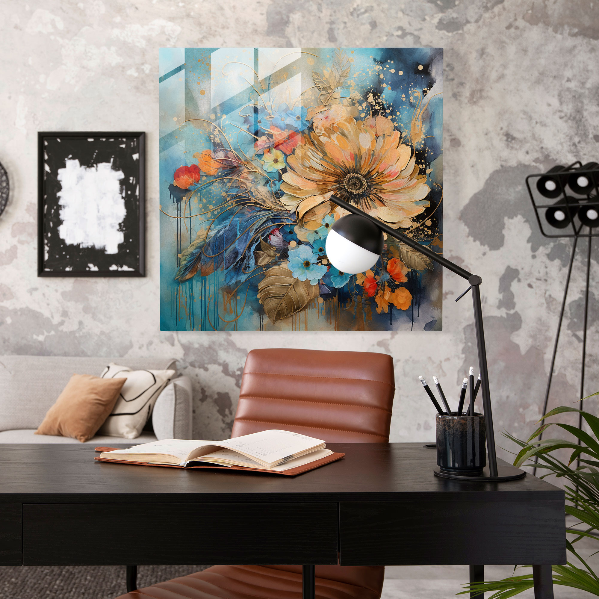 Whimsical Feathers Glass Print - Feather, Abstract Mixed Media, Home Decoration, Modern Art