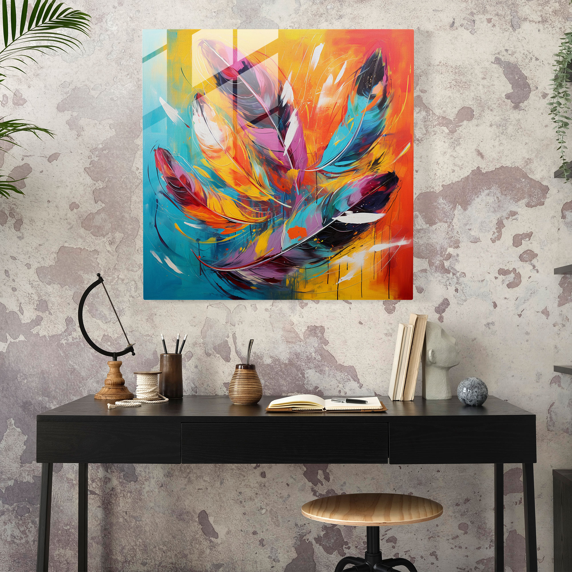 Feather Fusion Glass Print - Feather, Glass Art, Textures, Contemporary Abstract Painting