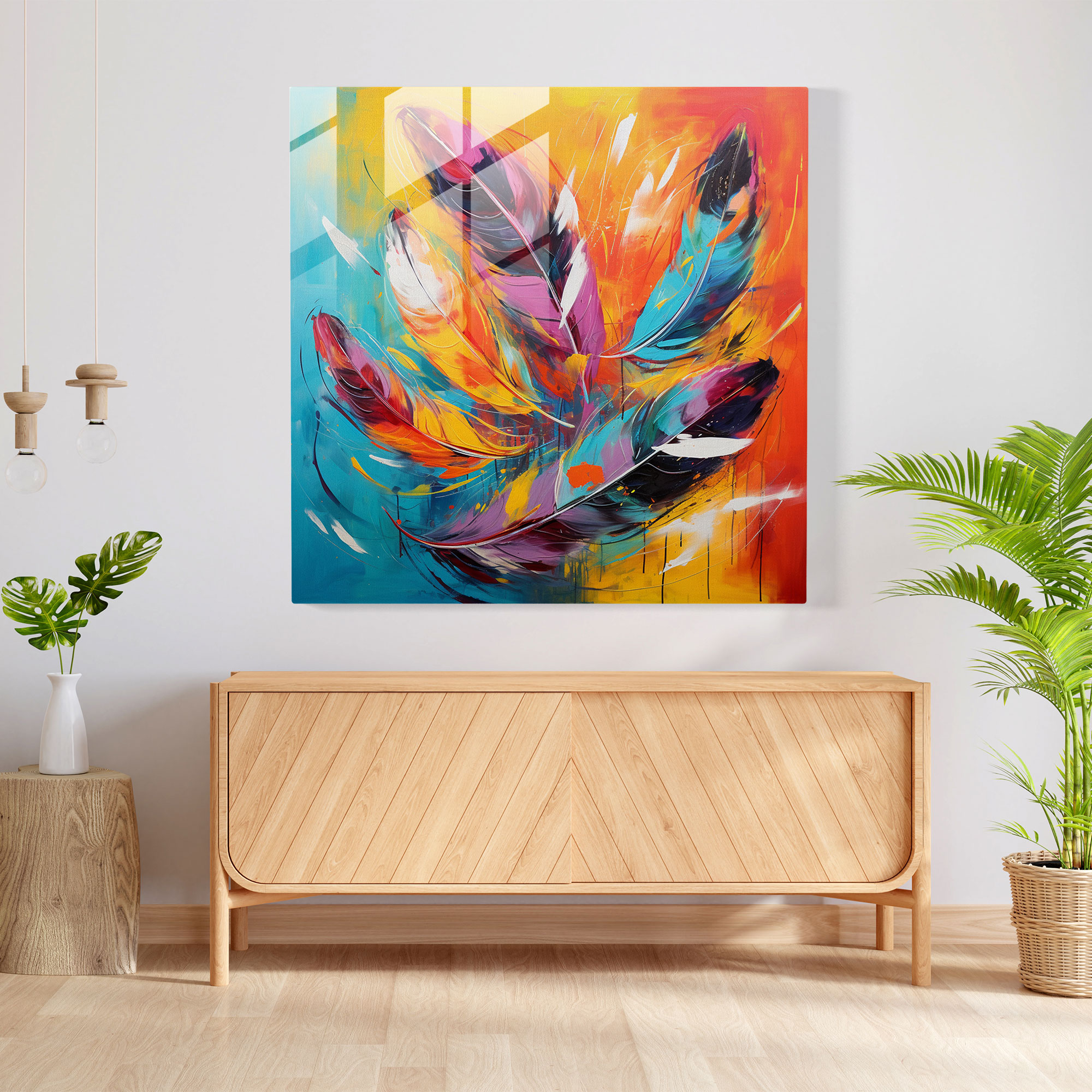 Feather Fusion Glass Print - Feather, Glass Art, Textures, Contemporary Abstract Painting