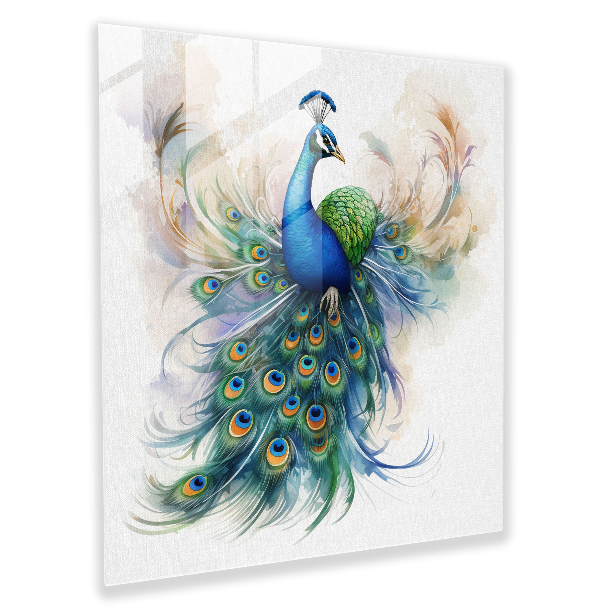Majestic Feathers Glass Print - Feather, Glass Art, Watercolor Illustration, Feather