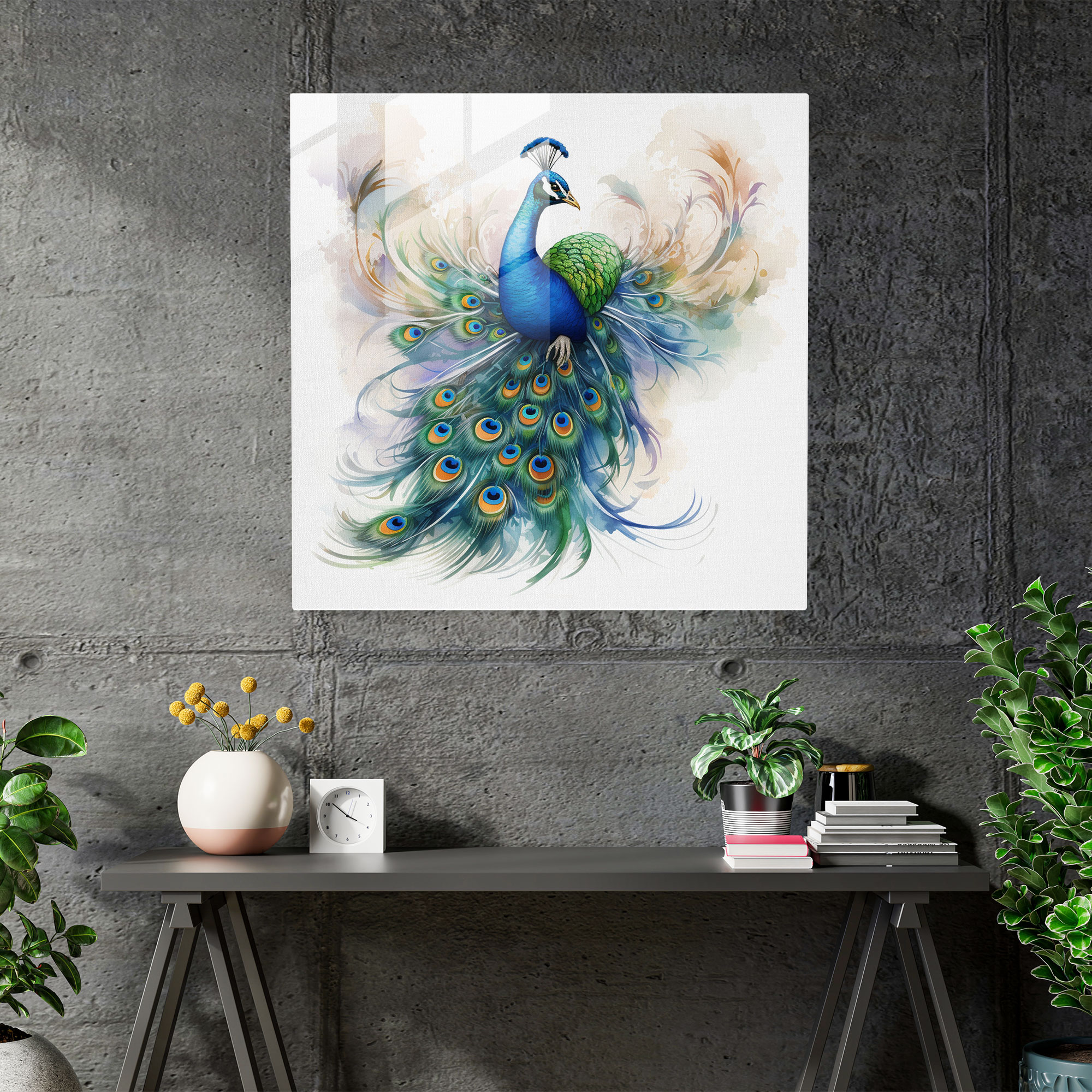 Majestic Feathers Glass Print - Feather, Glass Art, Watercolor Illustration, Feather