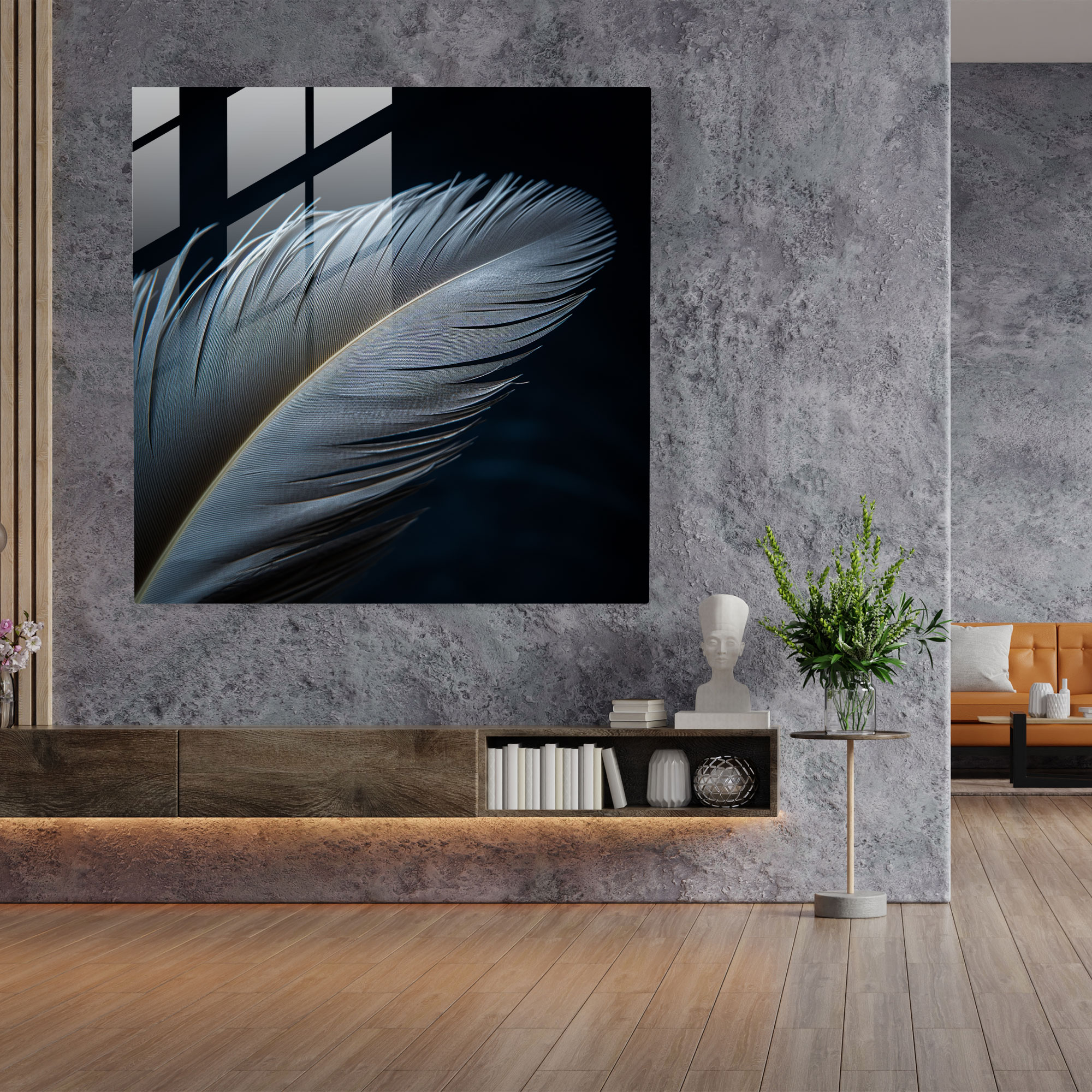 Intricate Beauty Glass Print - Feather, Wall Decoration, Delicate Patterns, Photography