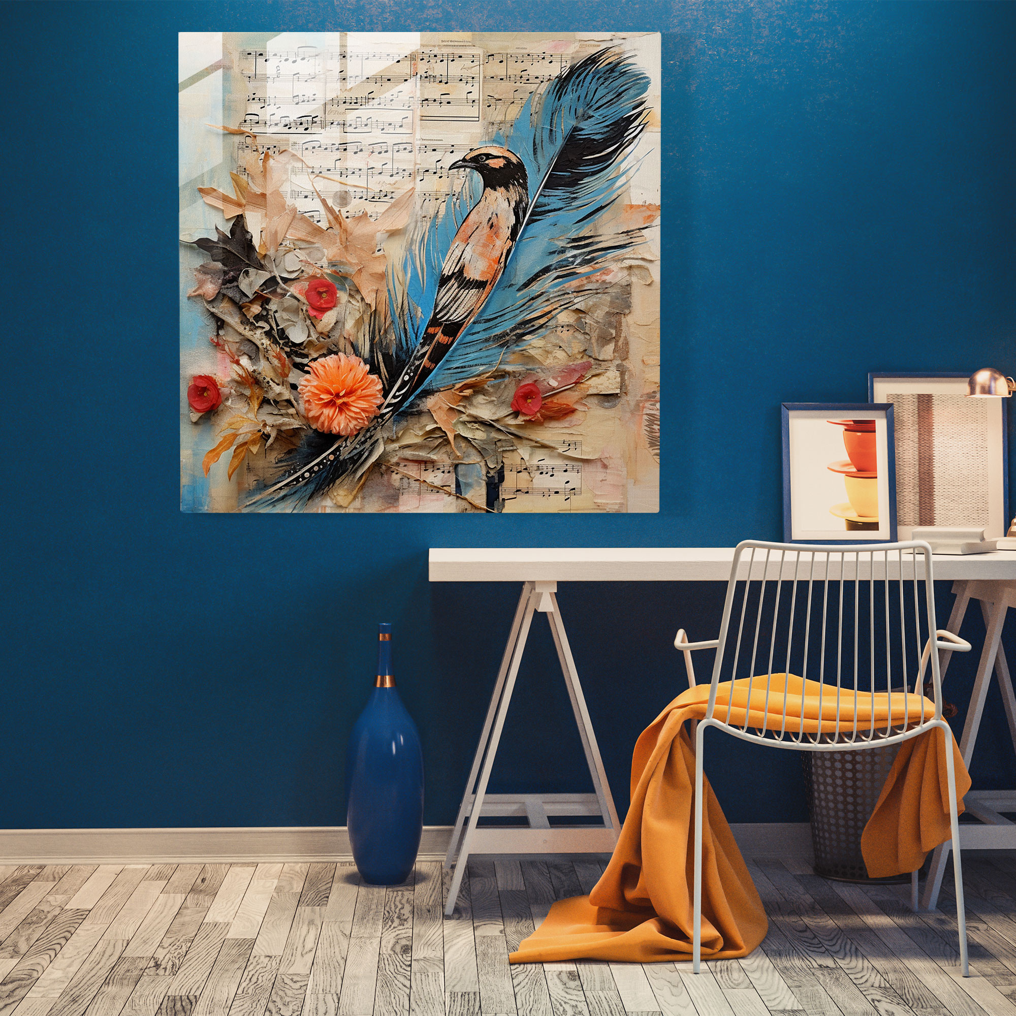 Eclectic Feathers Glass Print - Feather, Assortment Of Feathers, Glass Art, Home Decoration